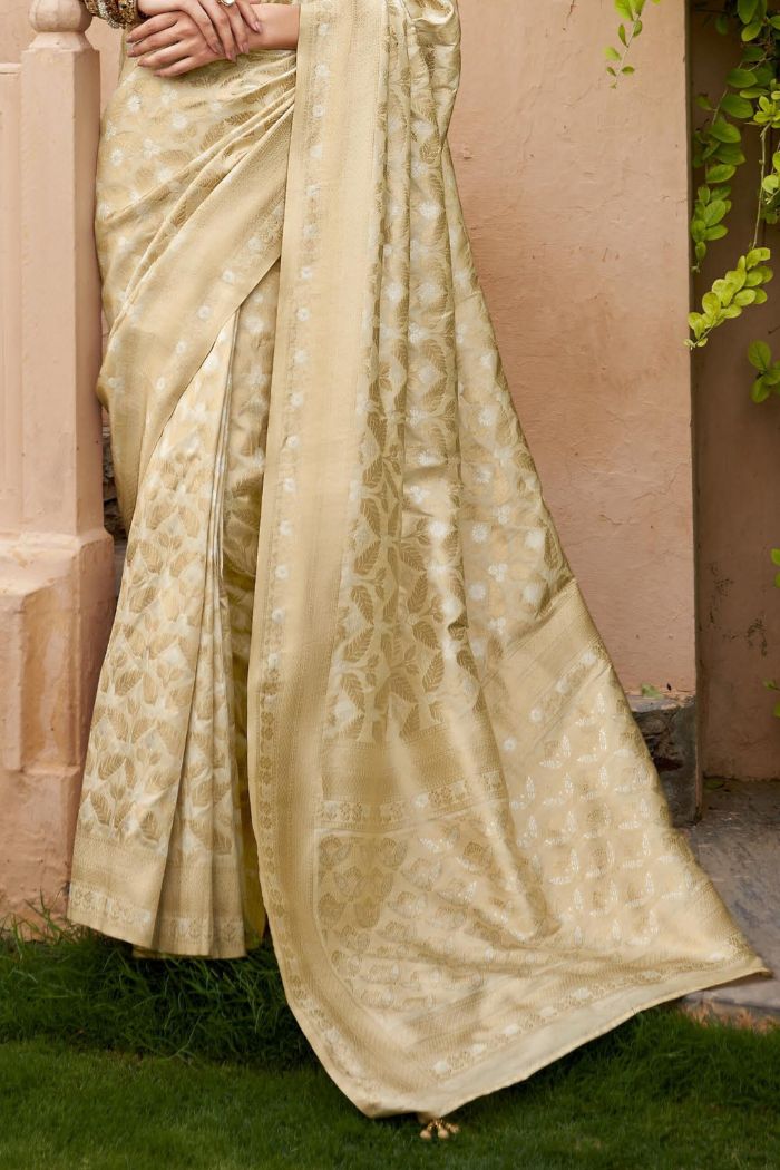 Almond Cream Woven Banarasi Saree