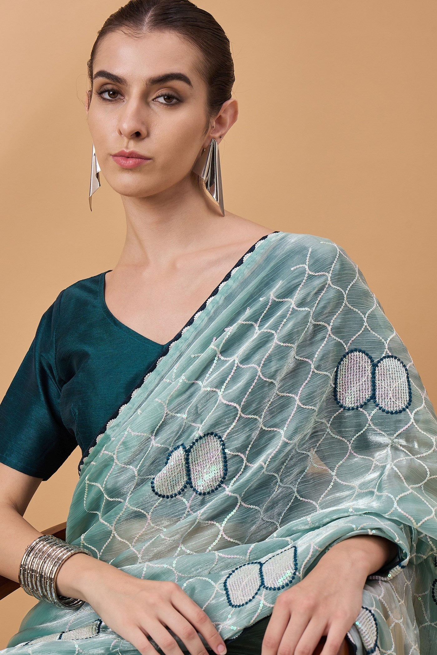 Cutty Sark Green Organza Partywear Saree