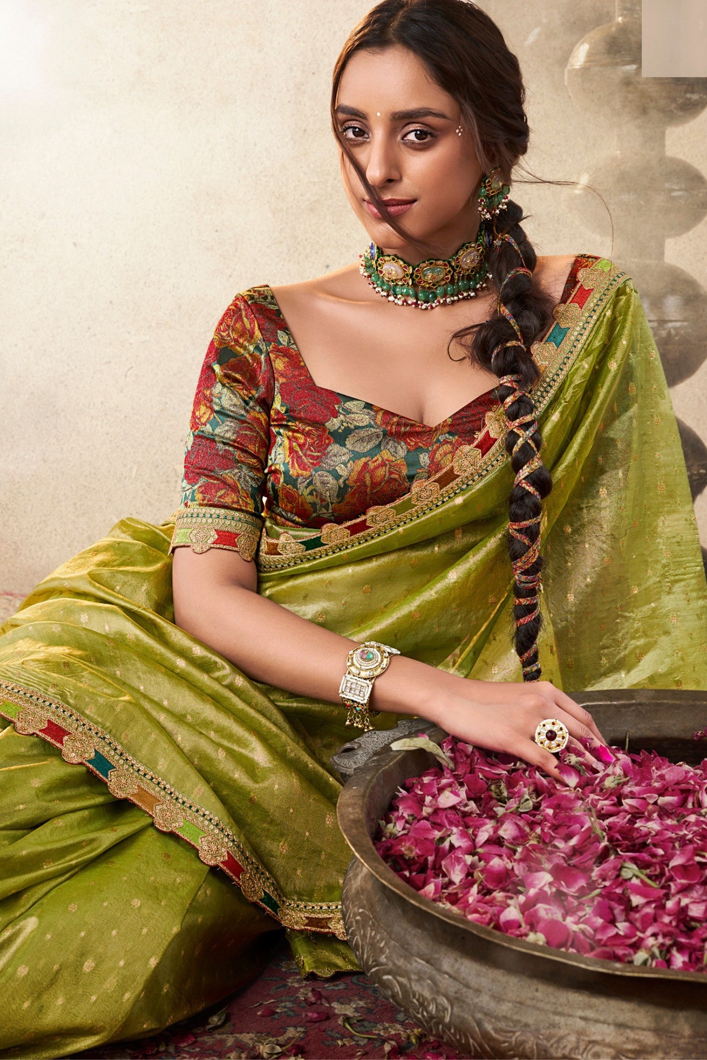 Saratoga Green Tissue Designer Saree