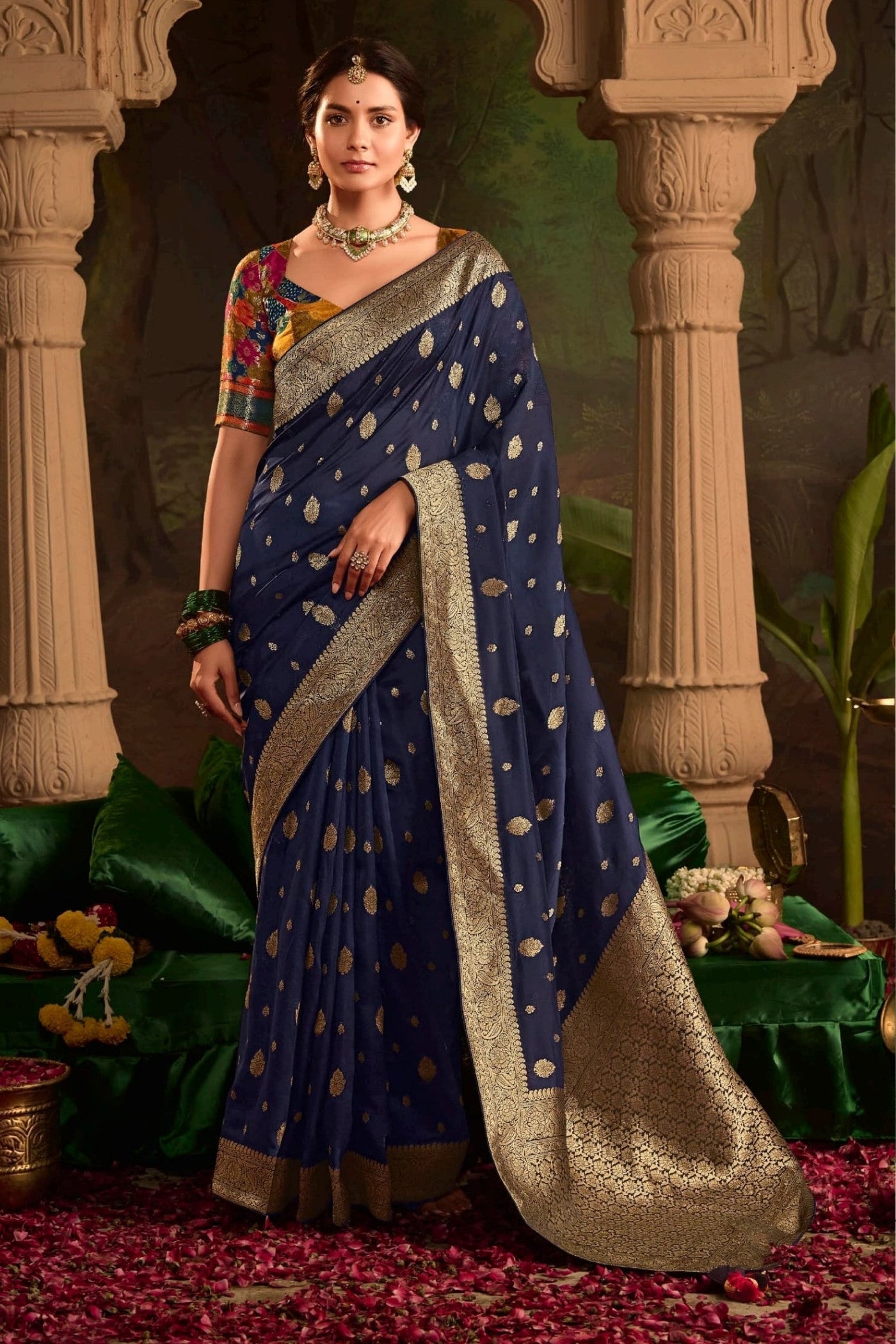 Charade Blue Designer Banarasi Dola Silk Saree