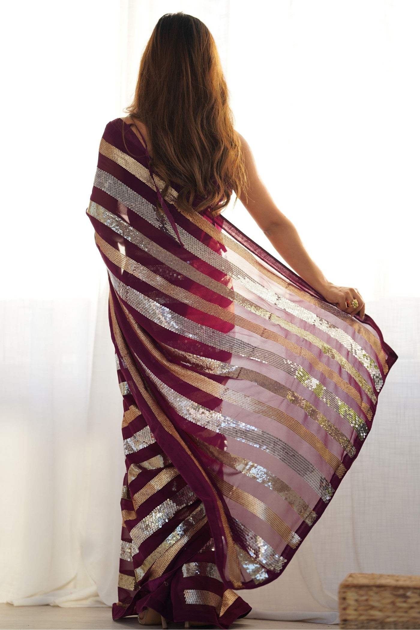 Tamarind Purple Georgette Partywear Saree