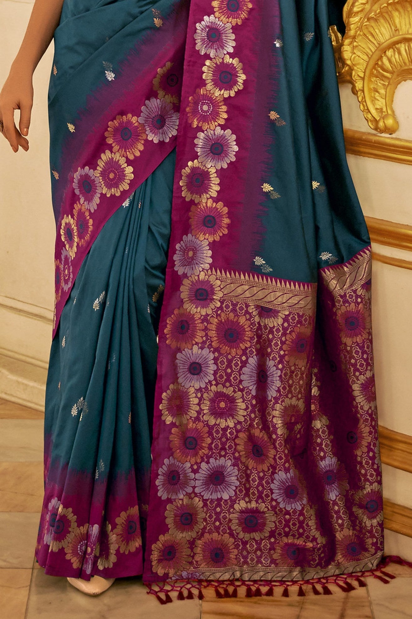 Plantation Blue and Purple Woven Banarasi Saree