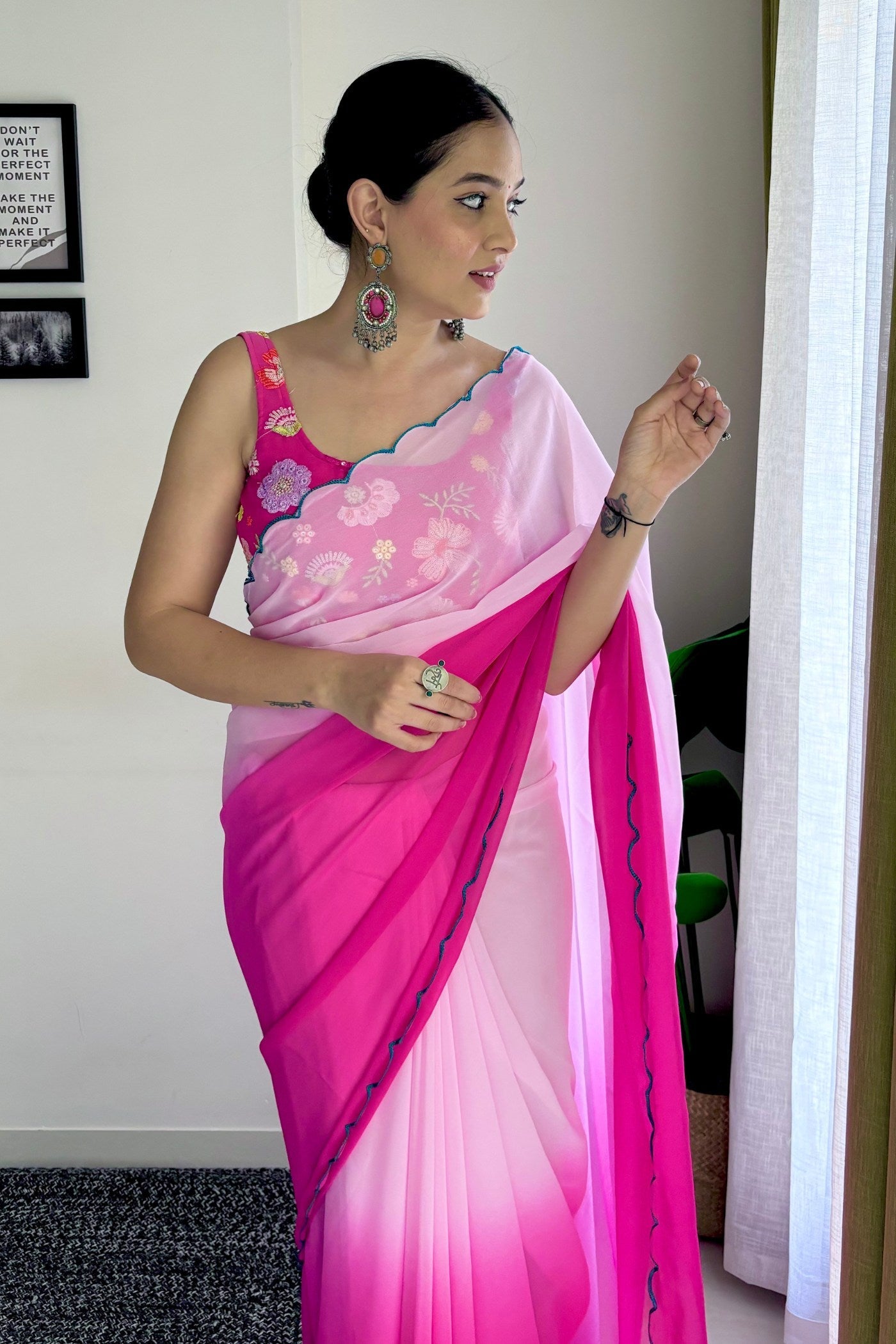 Lipstick Pink Georgette Saree