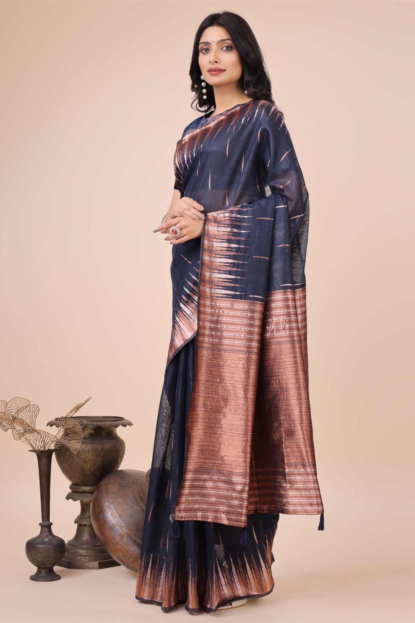 Indigo Blue Linen Cotton Saree