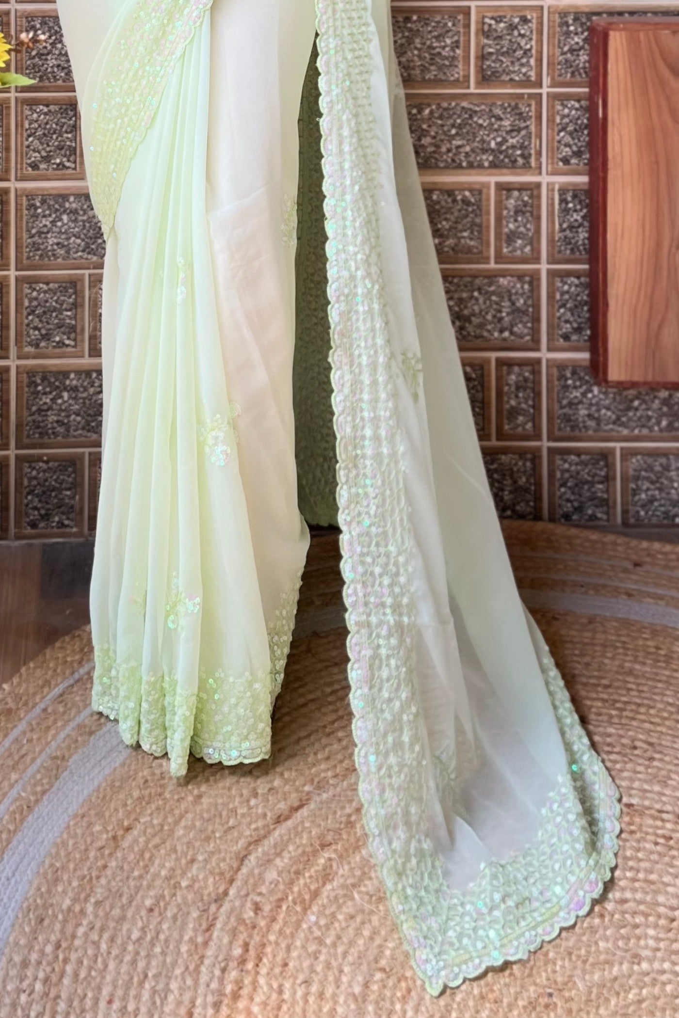 Zinnia Green Embroidery Georgette saree