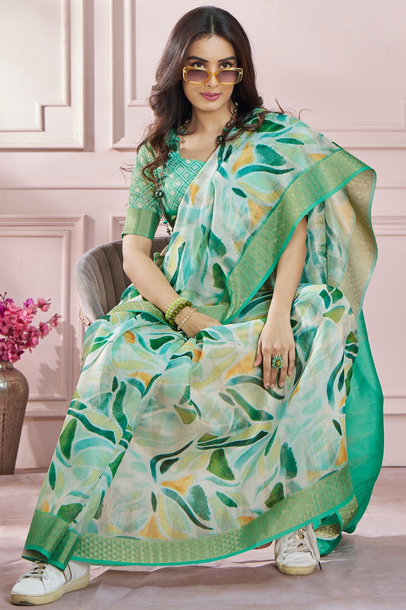 Nilgiri Green Banarasi Silk saree