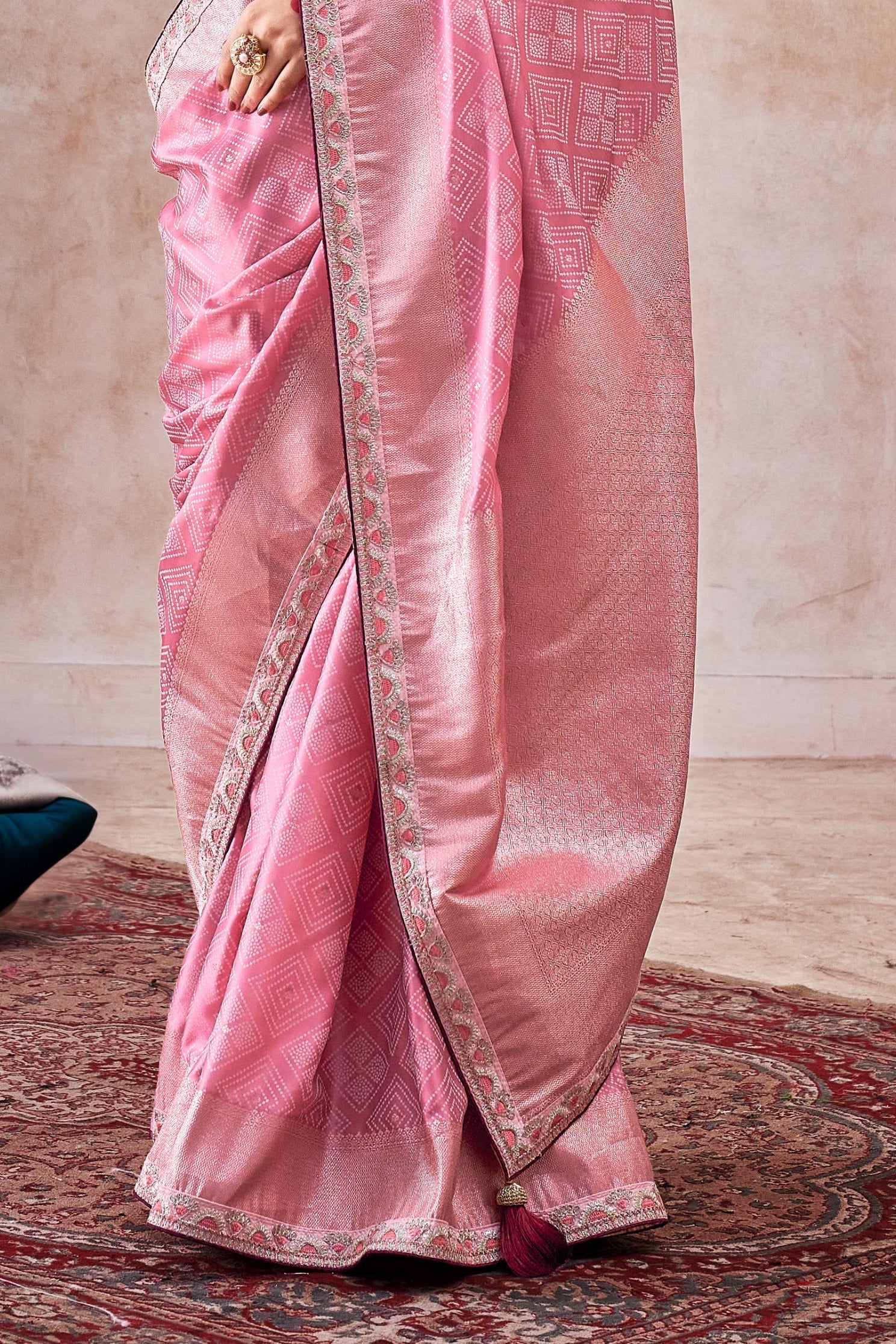 Shilo Pink Embroidered Satin Silk Saree