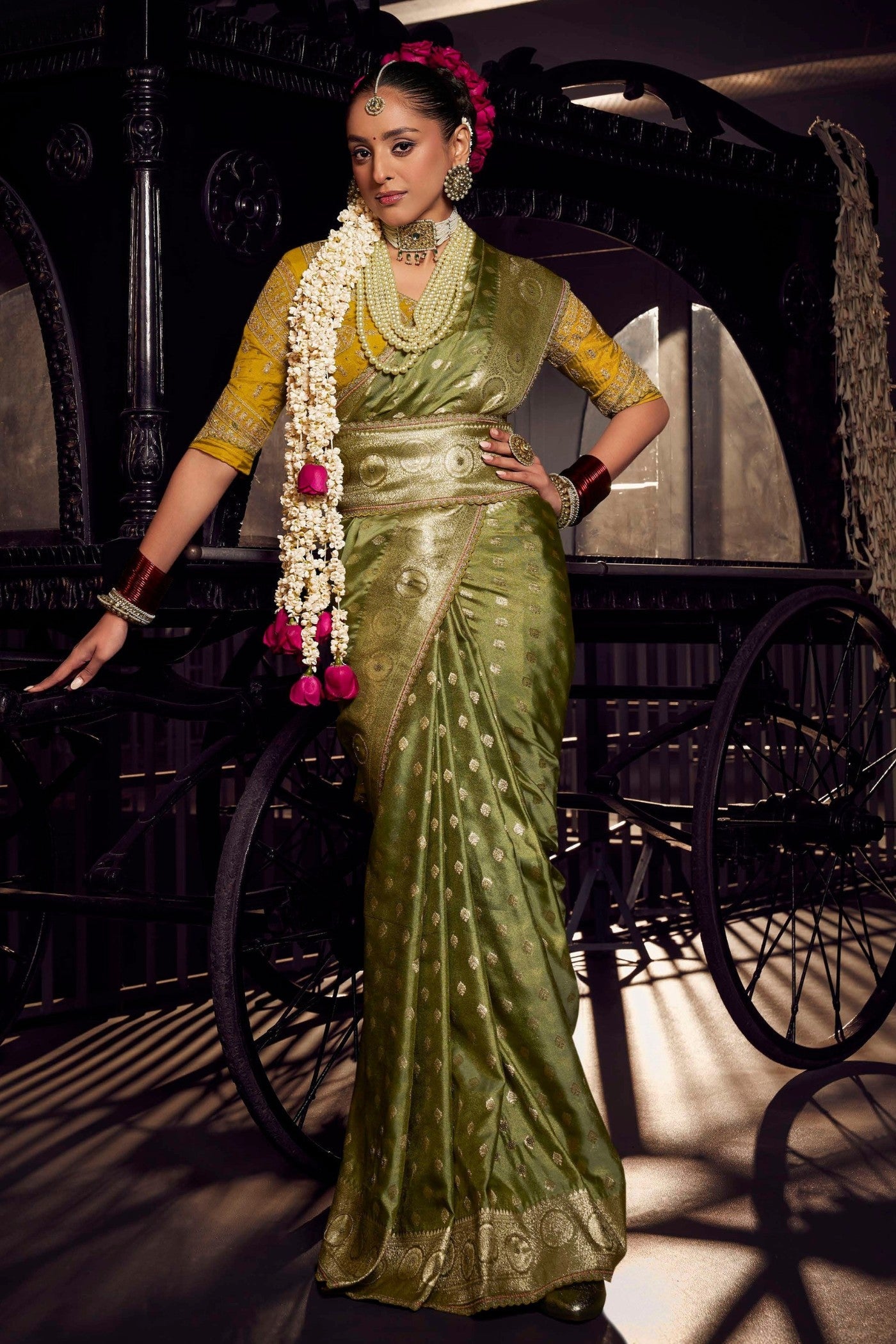 Mehendi Green Designer Banarasi Saree