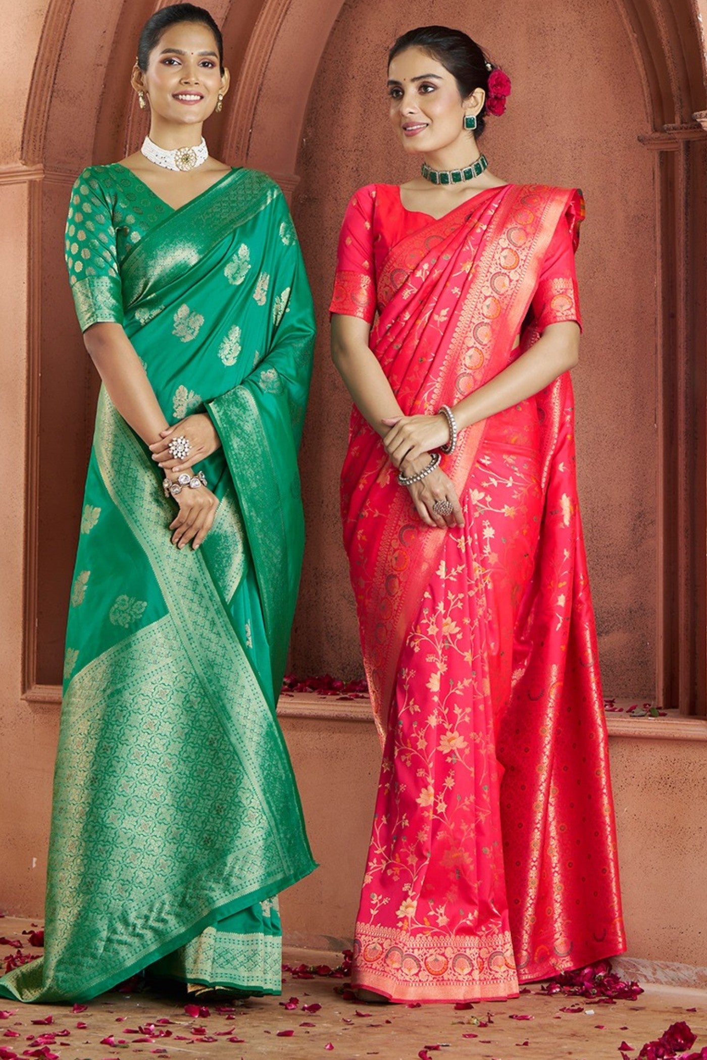 Forest Green Woven Banarasi Saree