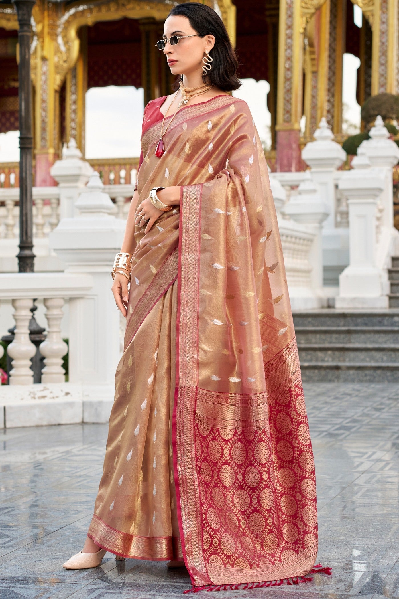 Contessa Orange Tissue Silk Saree