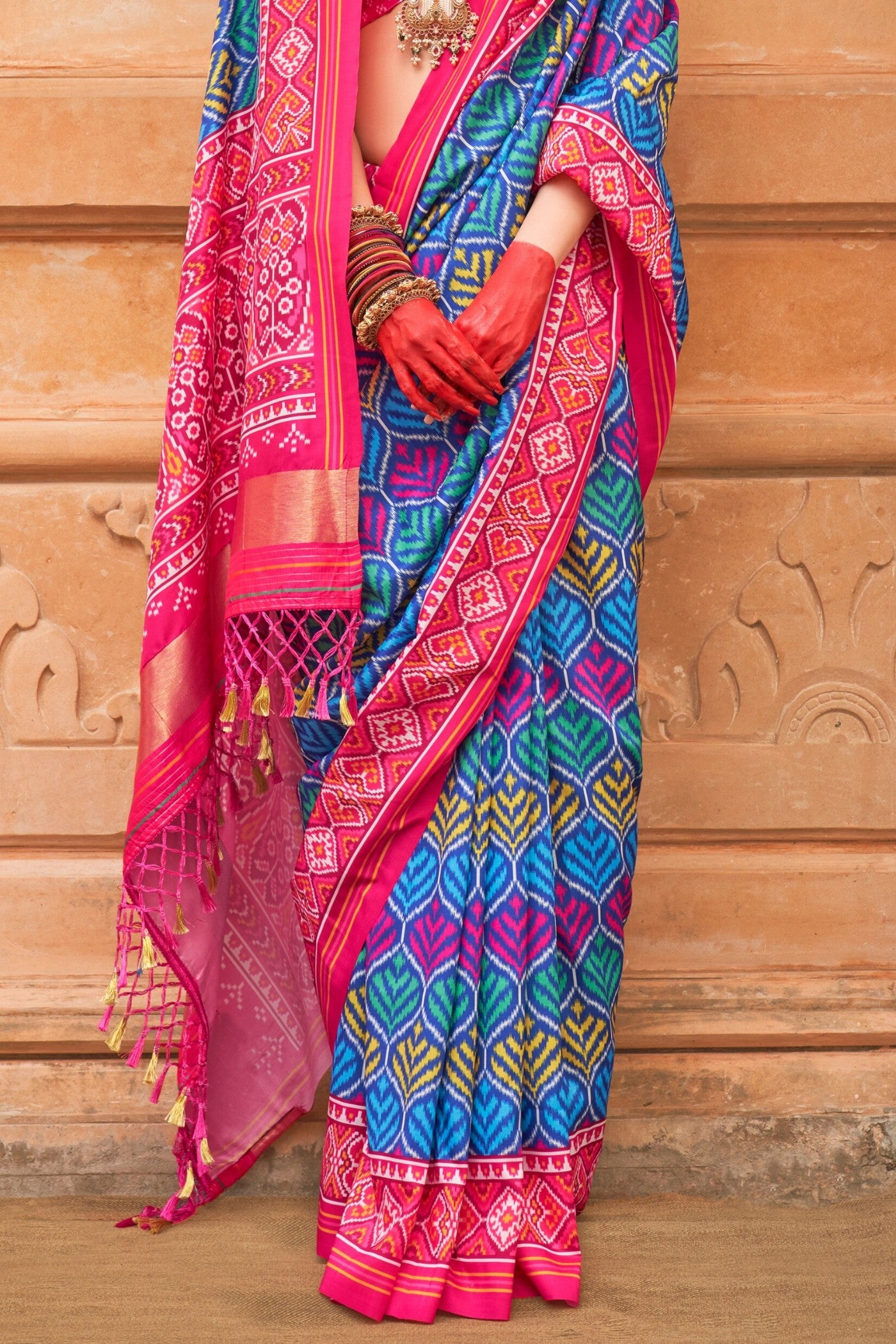 Ship Cove Blue Printed Patola Saree