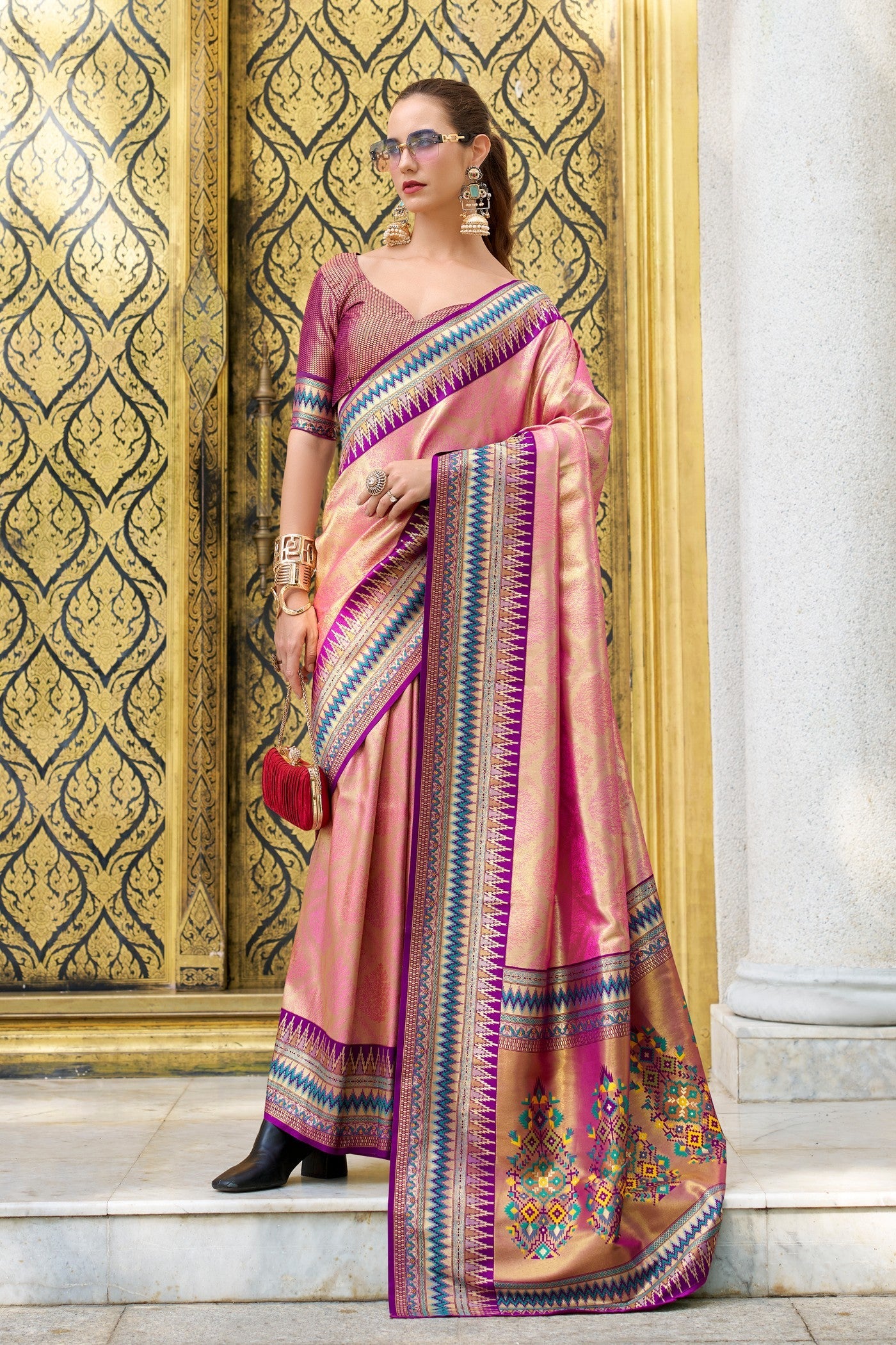 Rouge Pink Tissue Handloom Saree