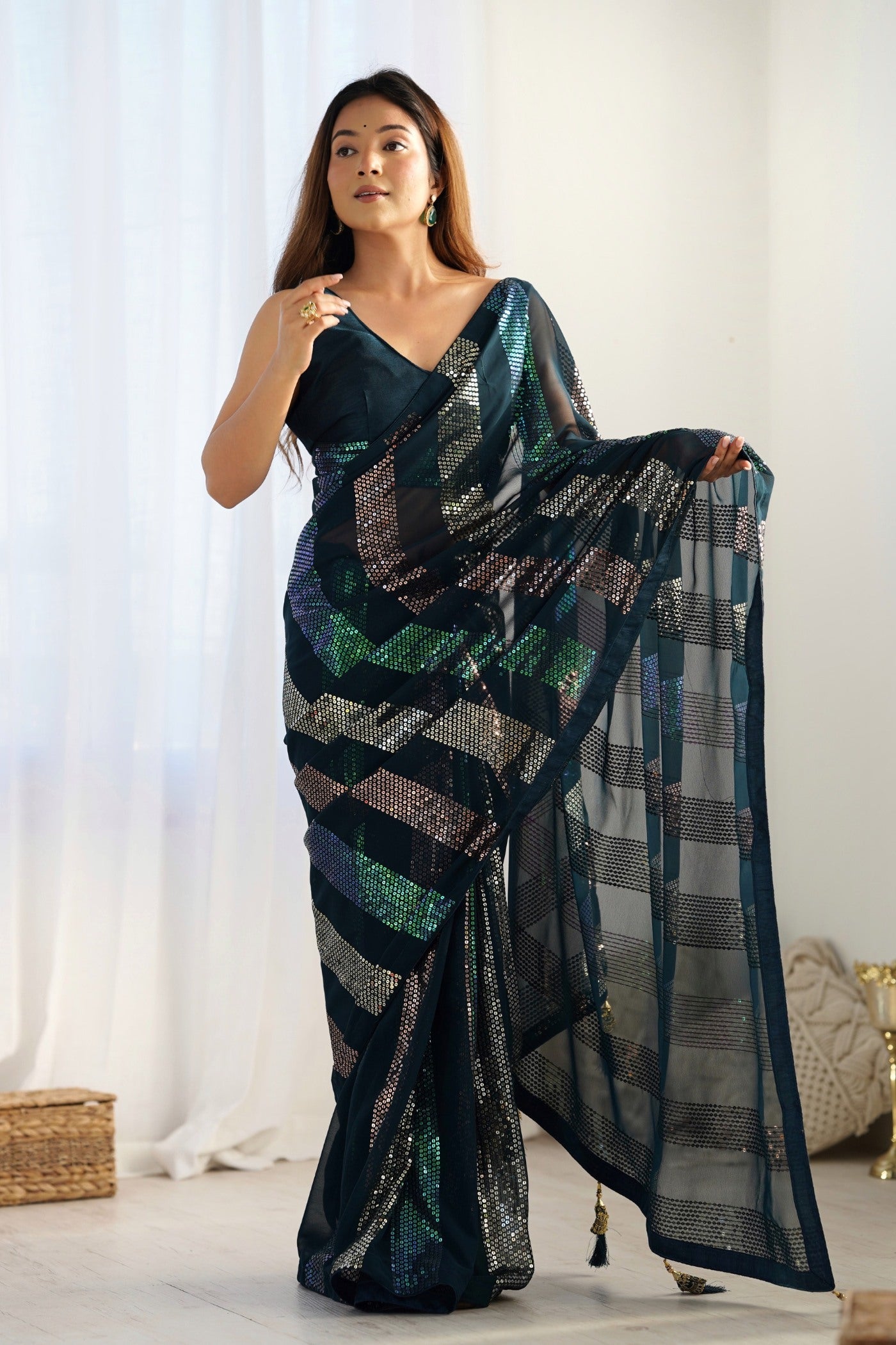 Cornflower Blue Georgette Partywear Saree