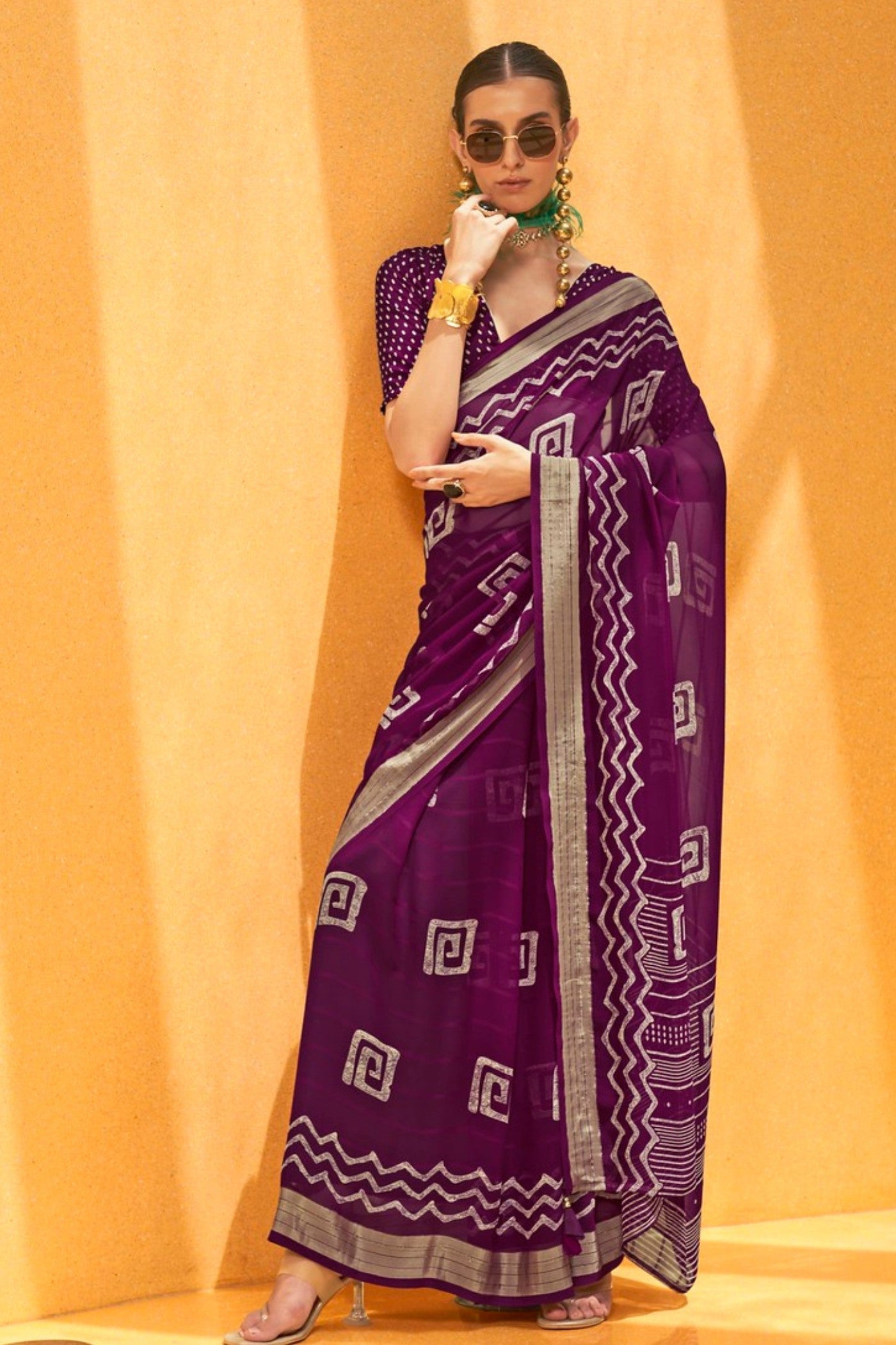 Dark Congo Purple Georgette Printed Saree