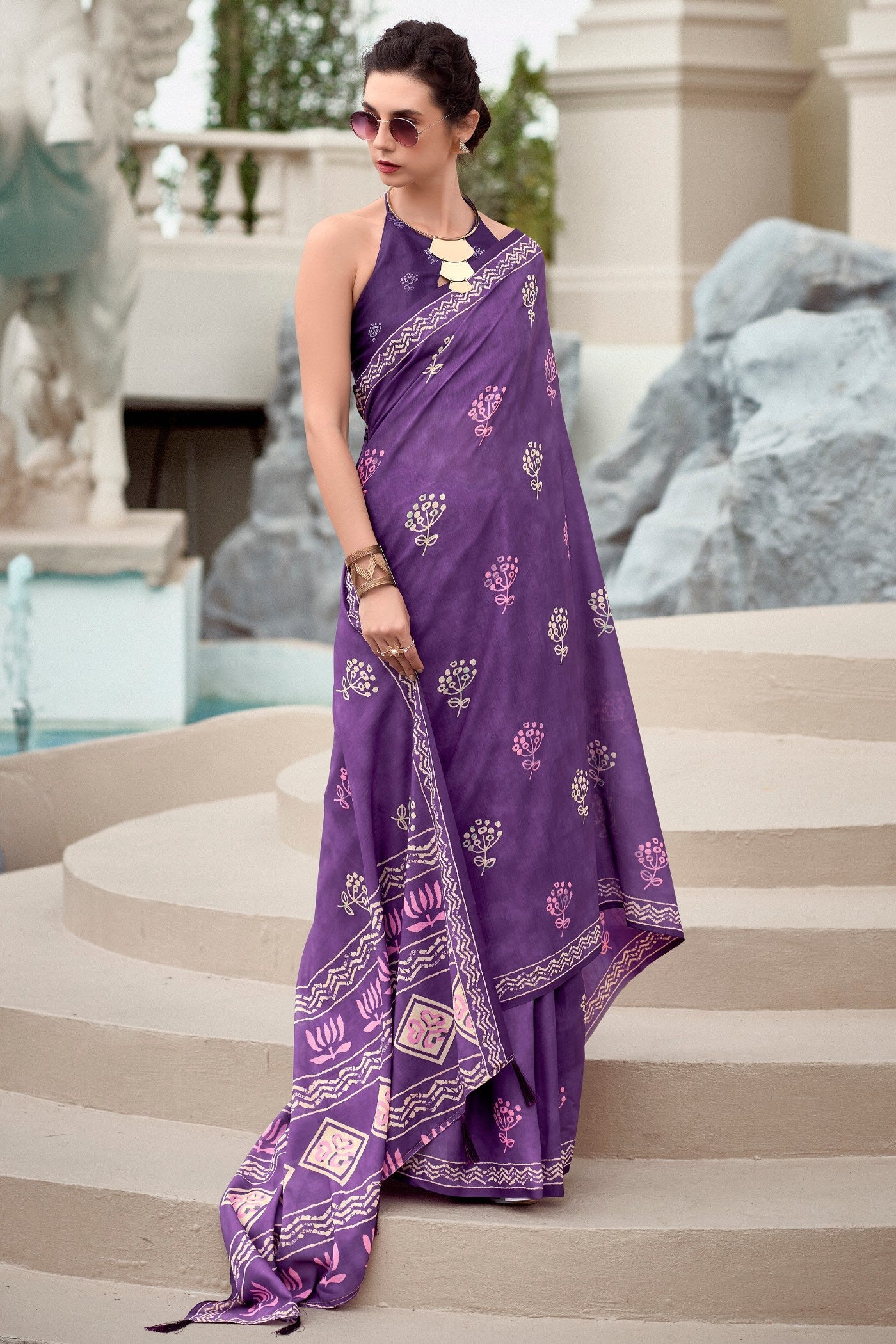 Glossy Grape Purple Mul Mul Cotton Saree