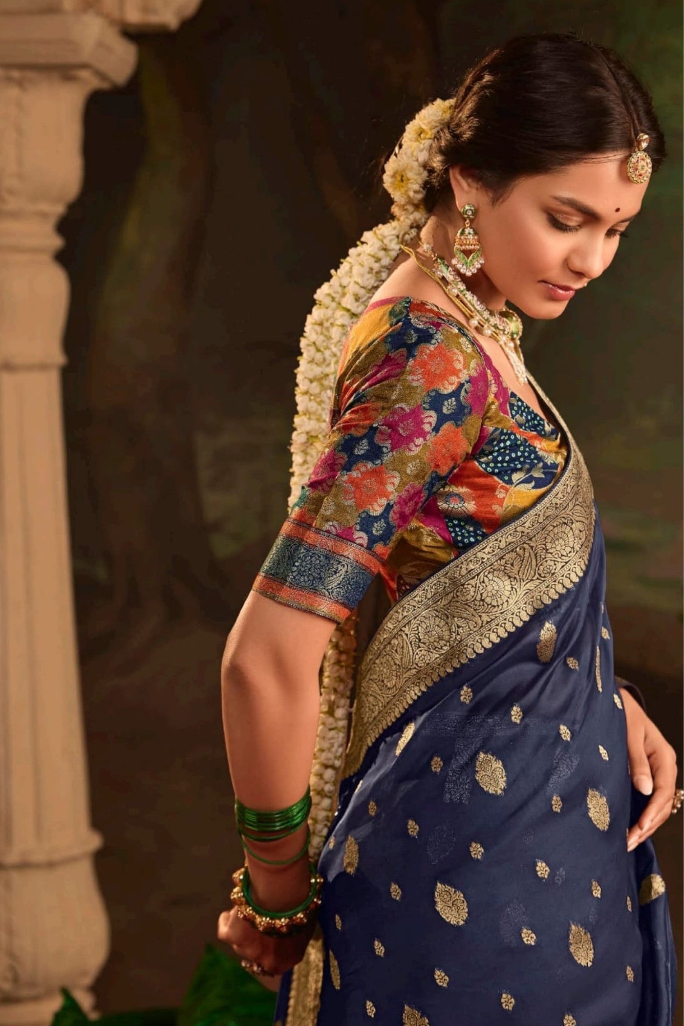 Charade Blue Designer Banarasi Dola Silk Saree