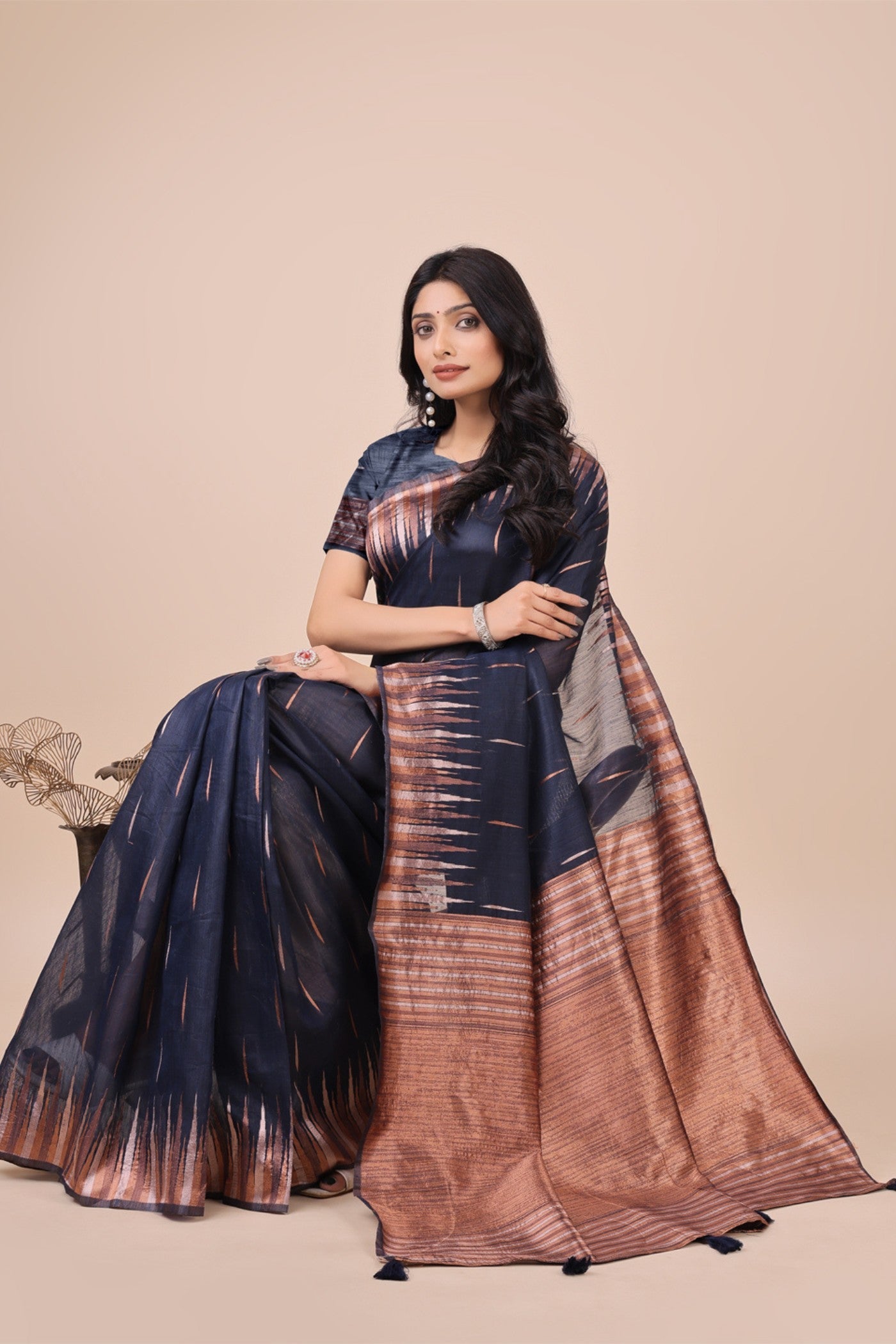 Indigo Blue Linen Cotton Saree