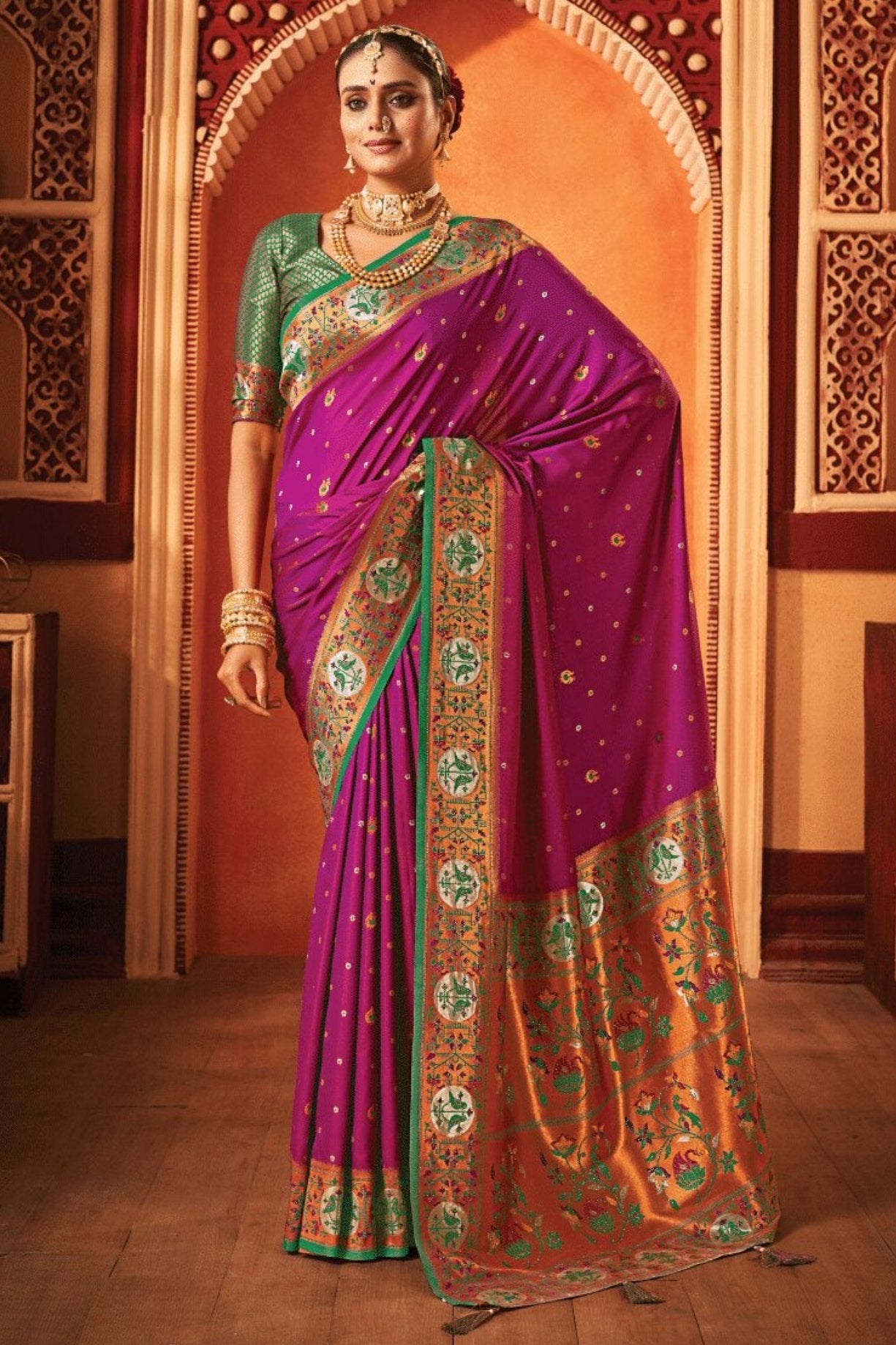 Disco Purple Woven Paithani Saree