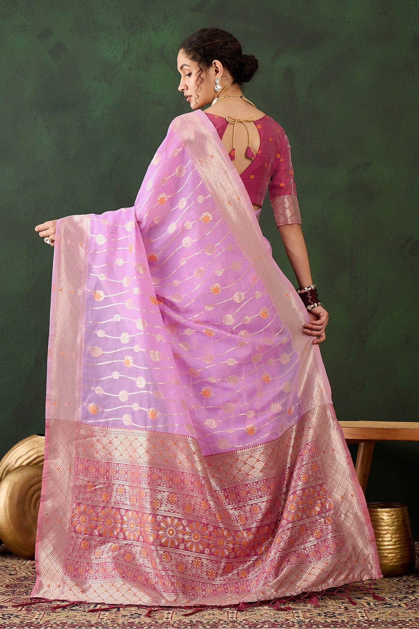 Baby Pink Woven Cotton Saree