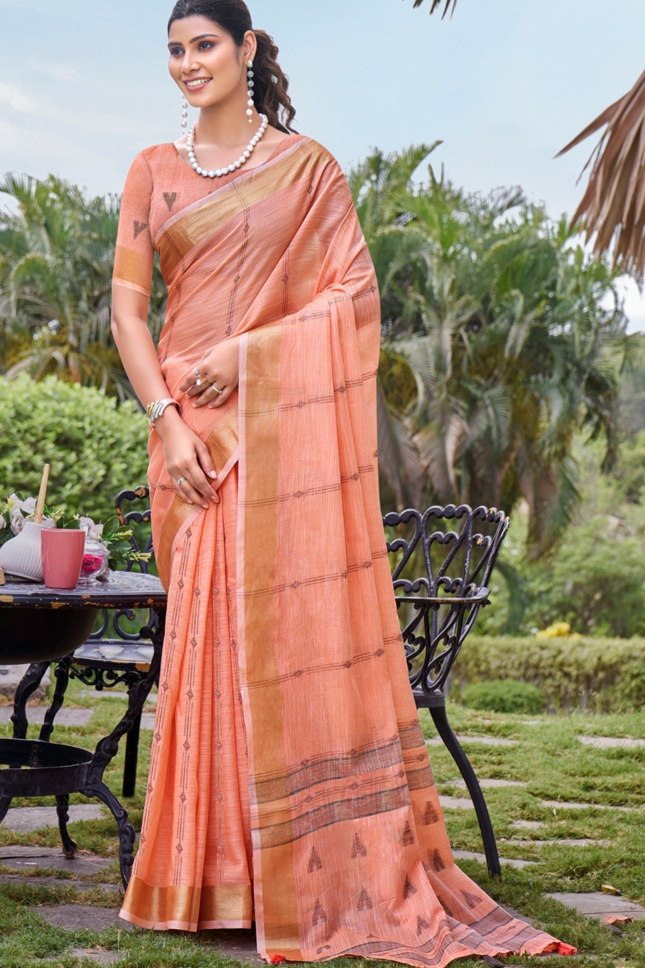 Pastel Peach Cotton Silk Saree