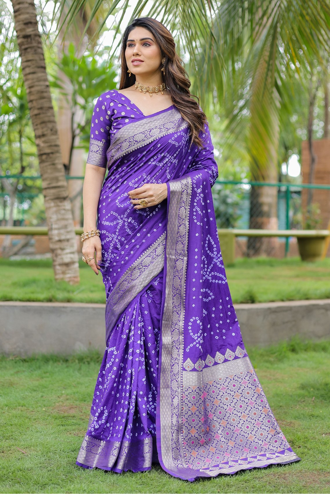 Plump Purple Woven Bandhani Dola Silk Saree