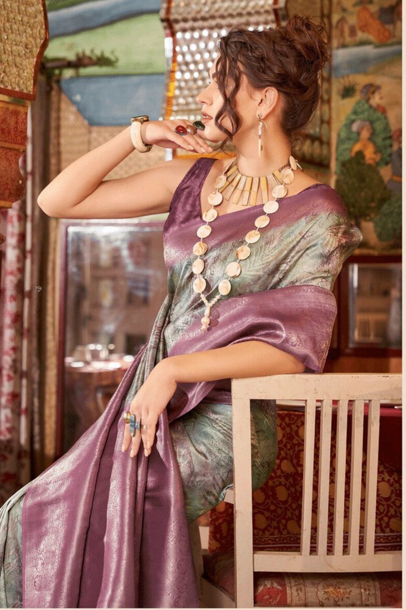 Cement Grey Banarasi Digital Printed Saree