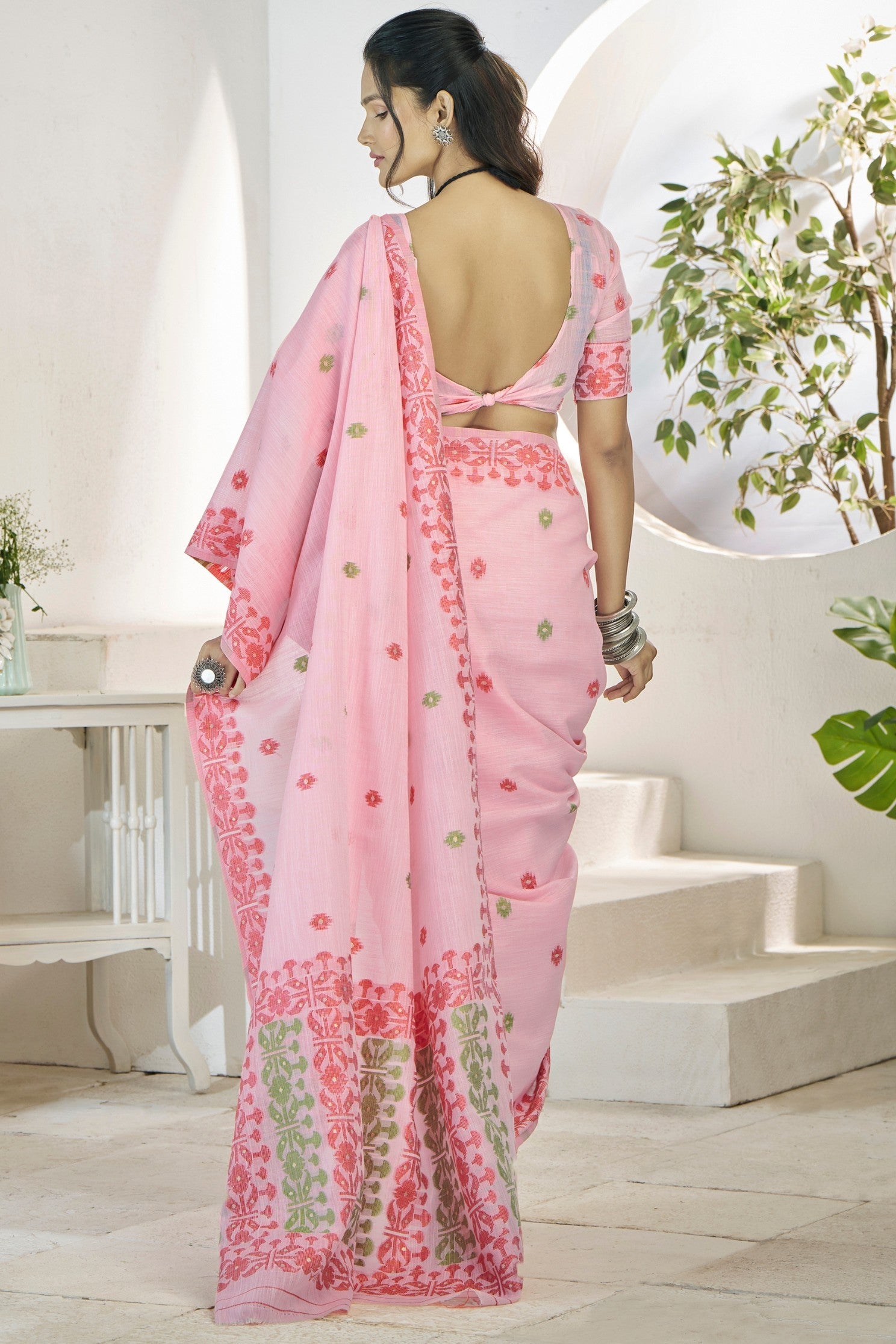 Beauty Bush Pink Woven Linen Saree