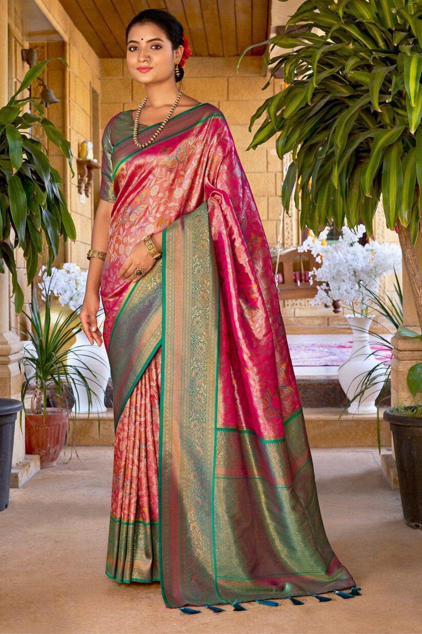 Flush Pink Woven Kanjivaram Saree