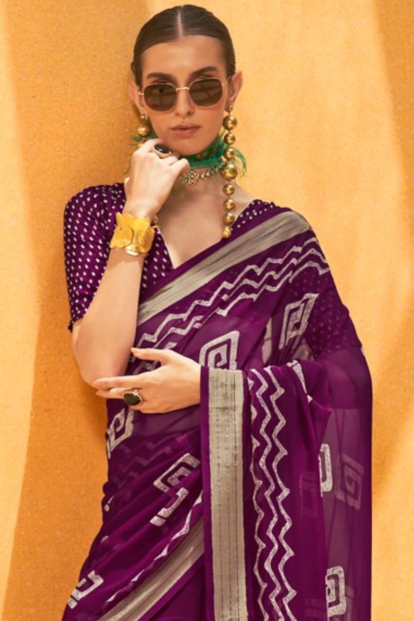 Dark Congo Purple Georgette Printed Saree