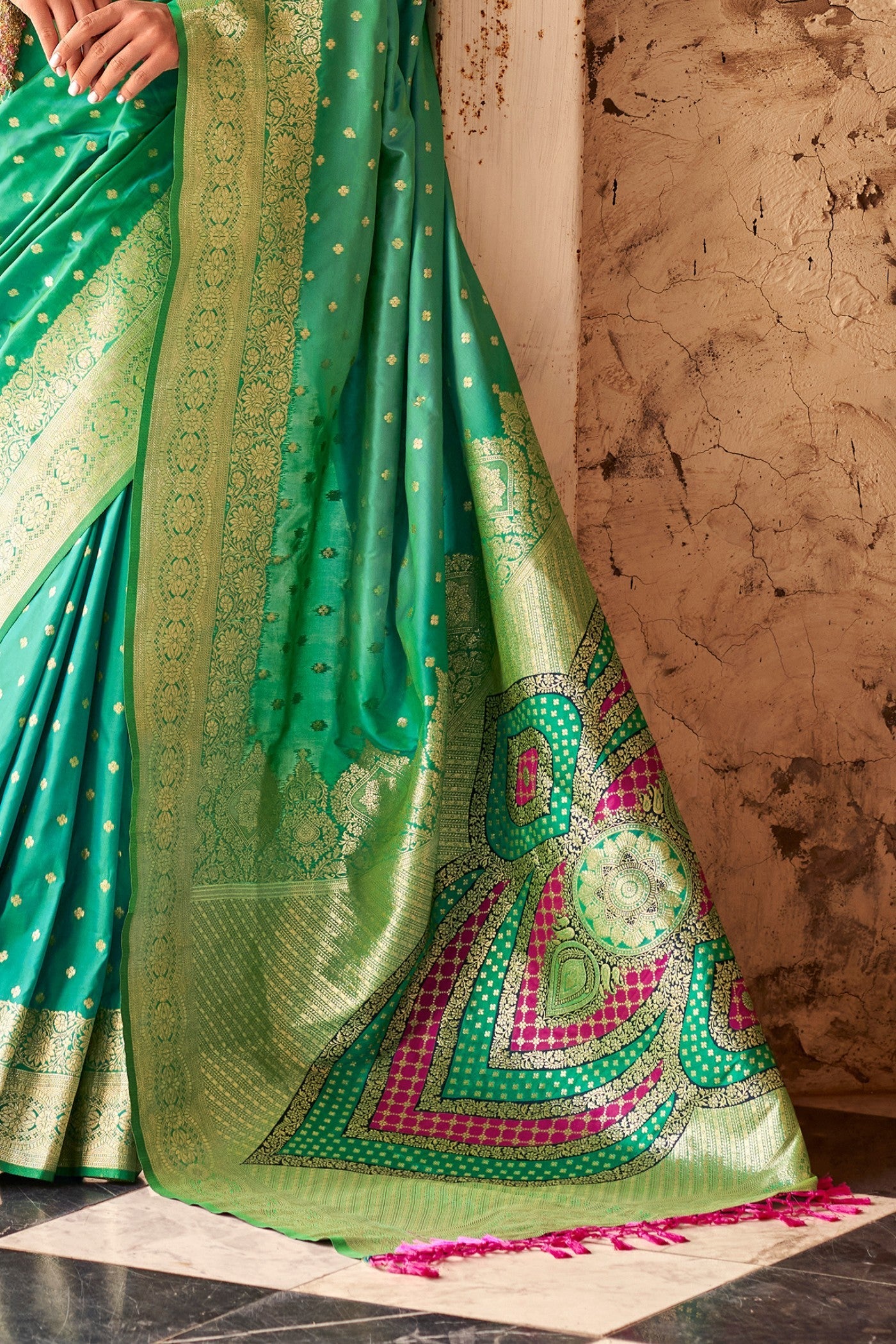 Winter Green Woven Banarasi Soft Silk Saree