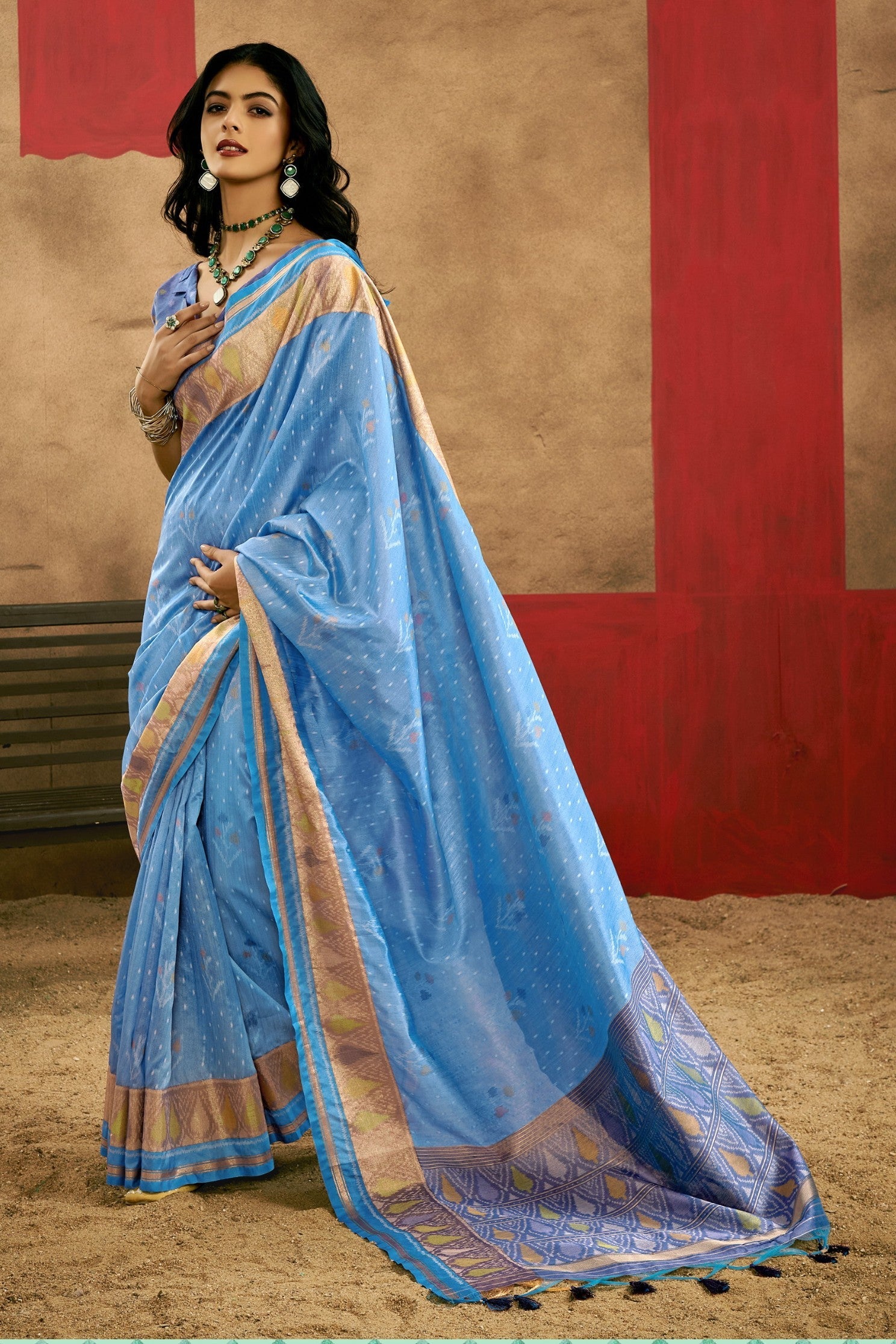 Kashmir Blue Patola Handloom Saree