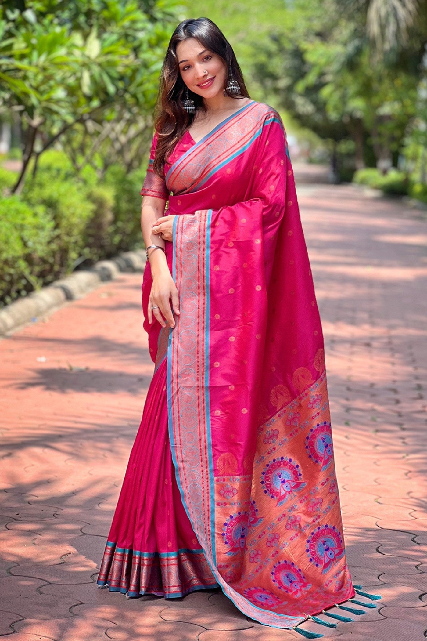 Pink Rose Zari Woven Paithani Saree