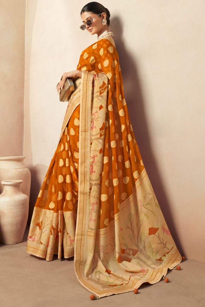 Tuscany Yellow Woven Georgette saree