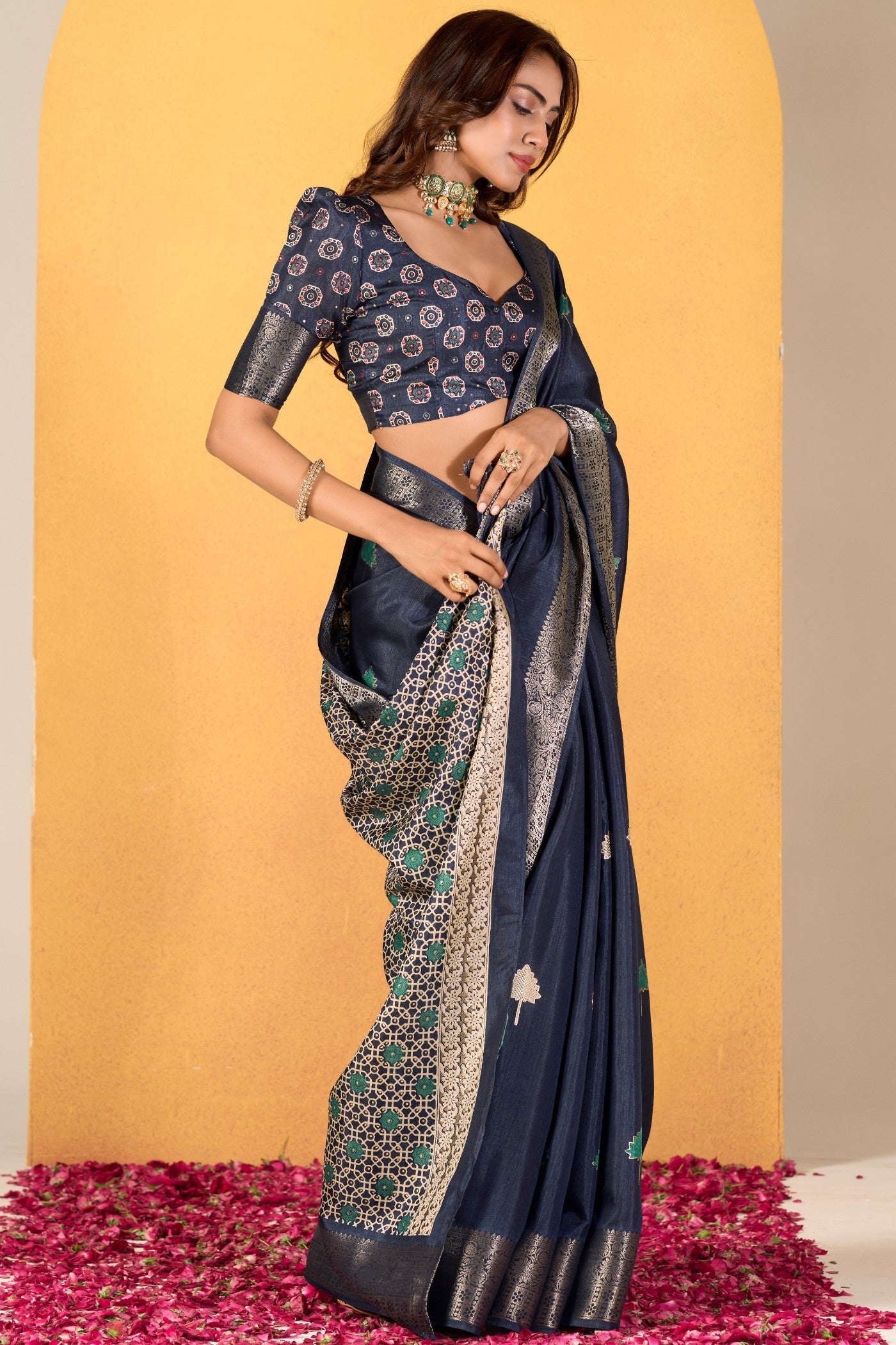 Spruce Blue Woven Dola Silk Saree