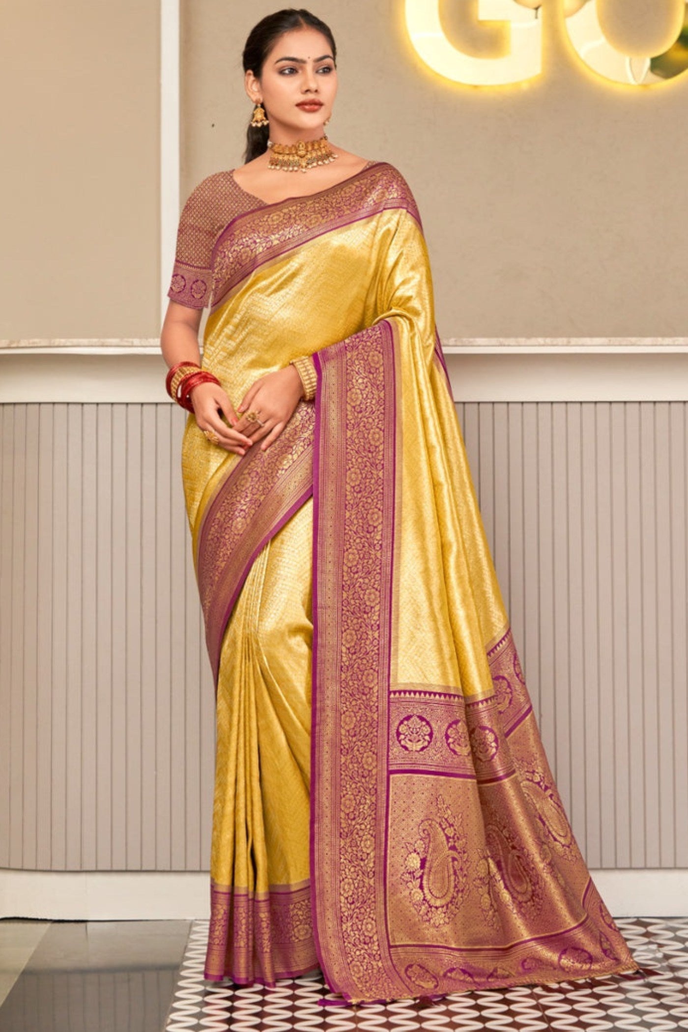 Turmeric Yellow Zari Woven Kanjivaram Saree