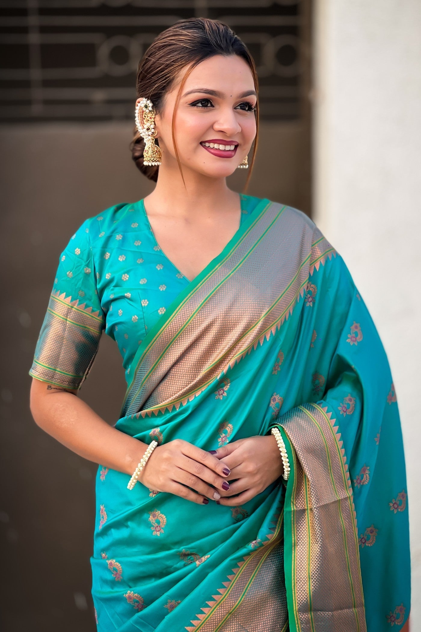 Jelly Bean Zari Woven Nath Paithani Saree