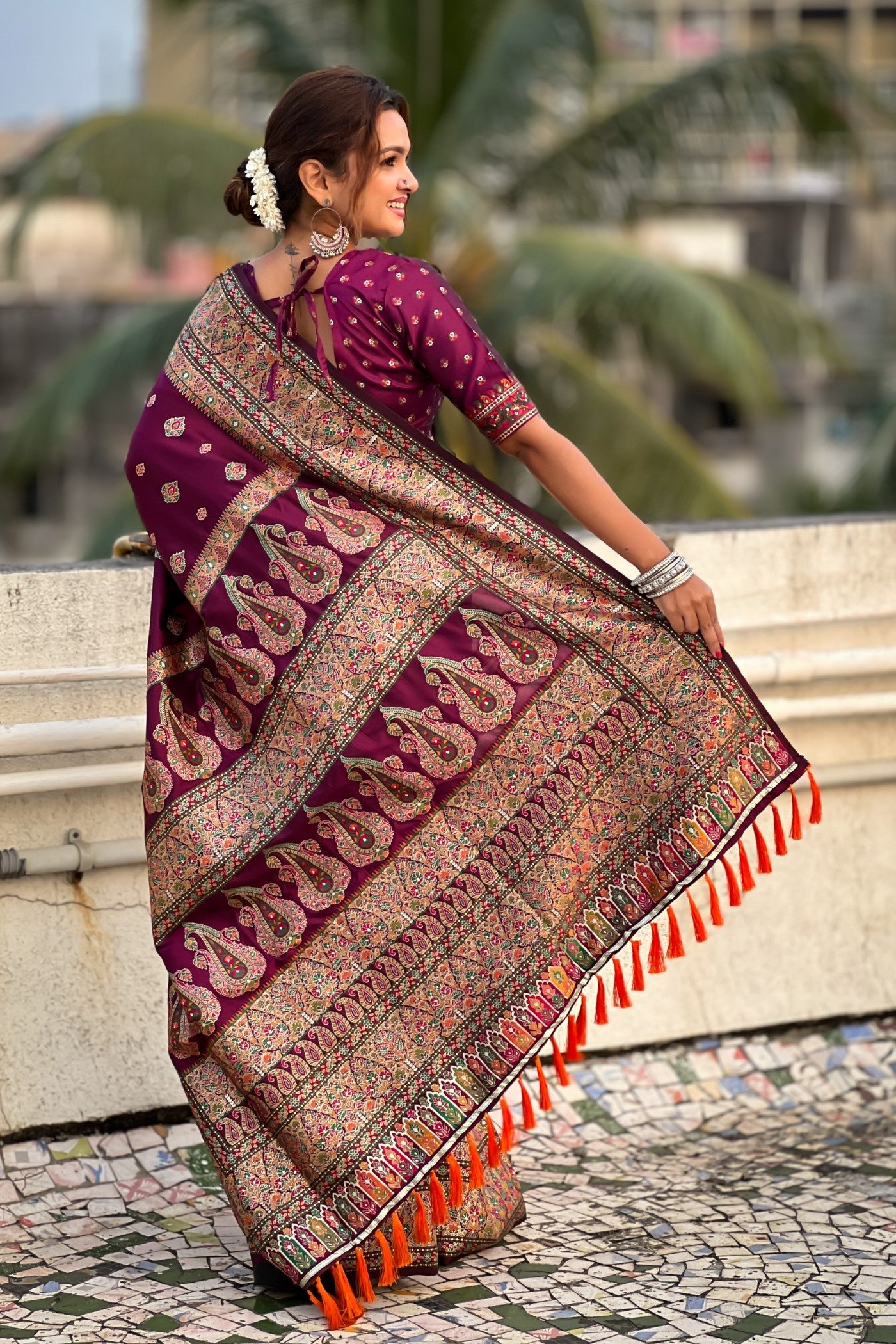 Jamun Purple Woven Kashmiri Jamewar Saree