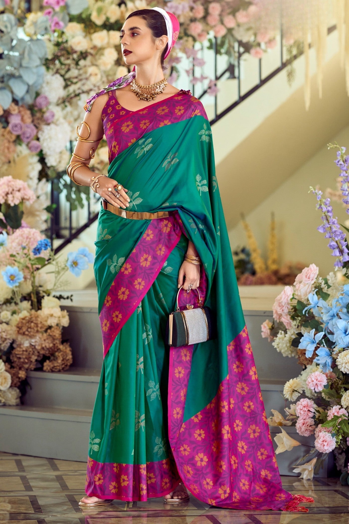 Gossamer Green Woven Banarasi Soft Silk Saree