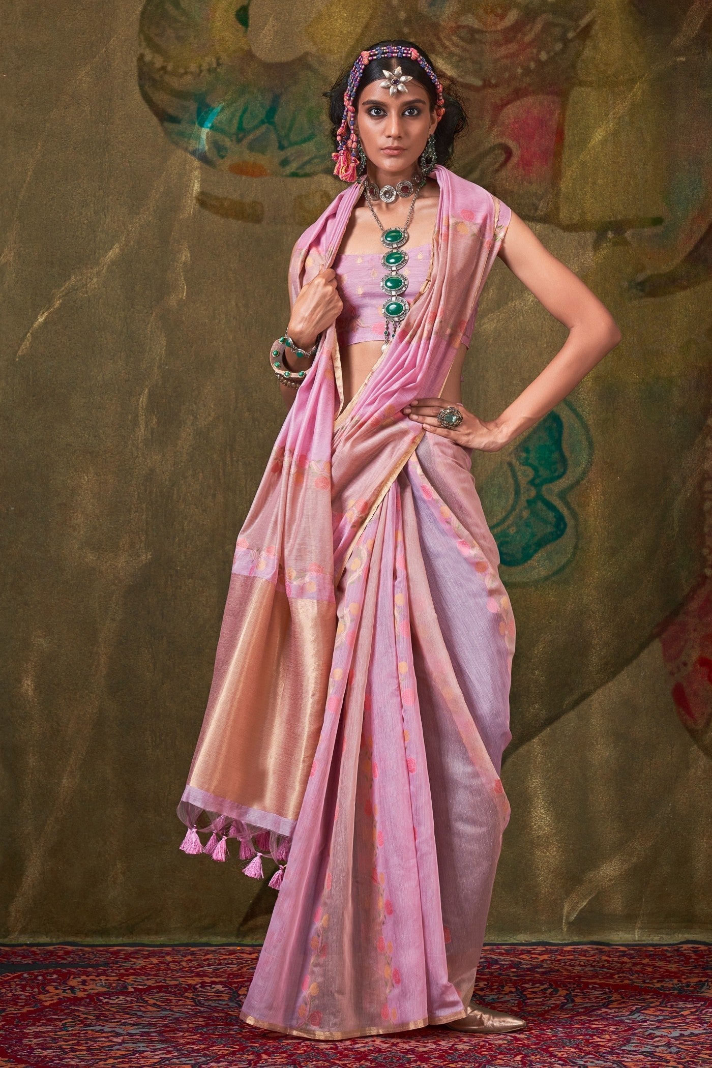 Viola Pink Banarasi Handloom Saree