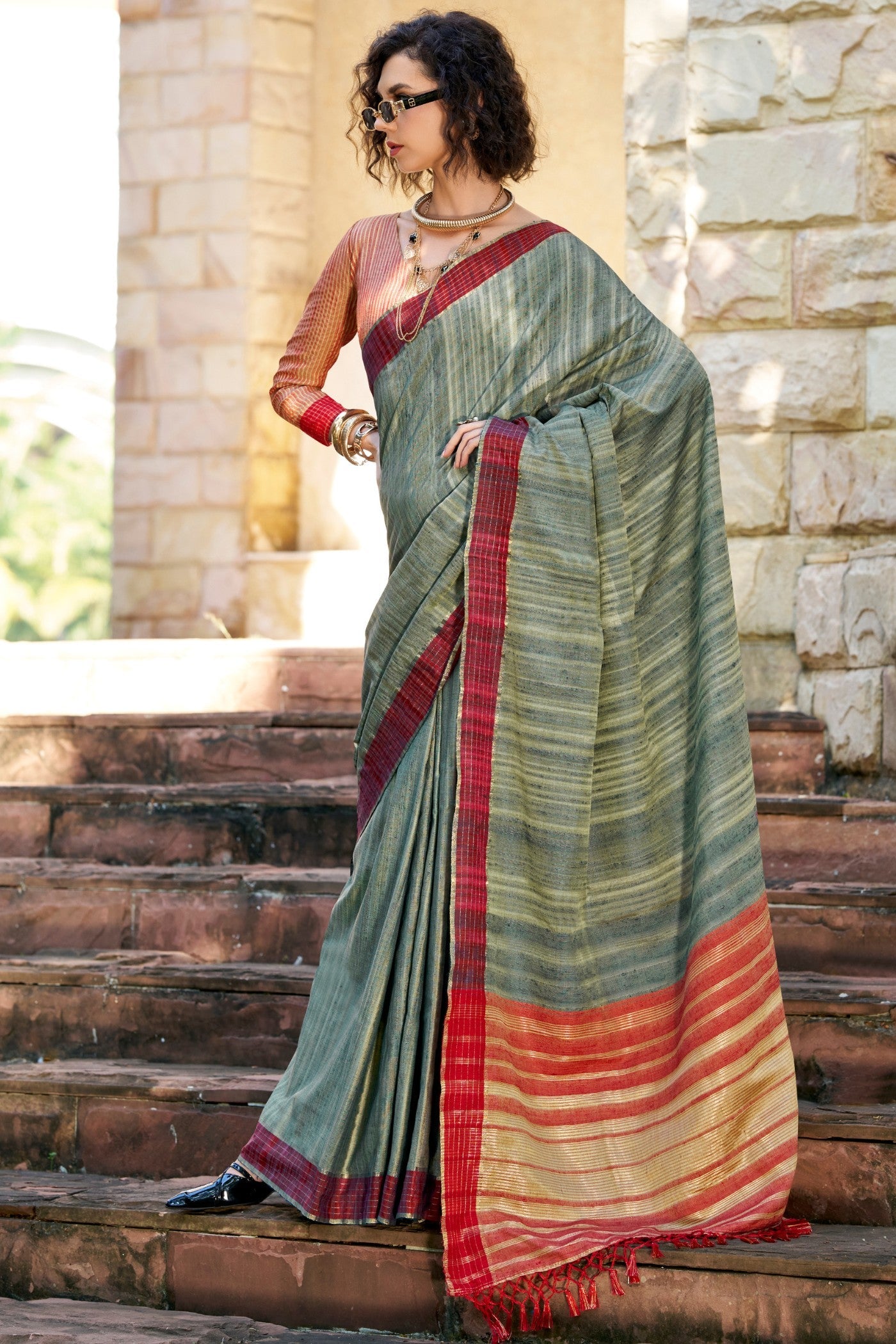 Finlandia Grey Handloom Katan Saree