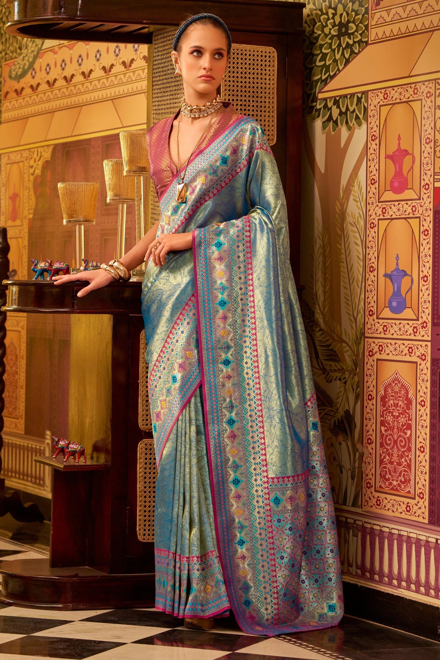 Nice Blue Woven Tissue Silk Saree