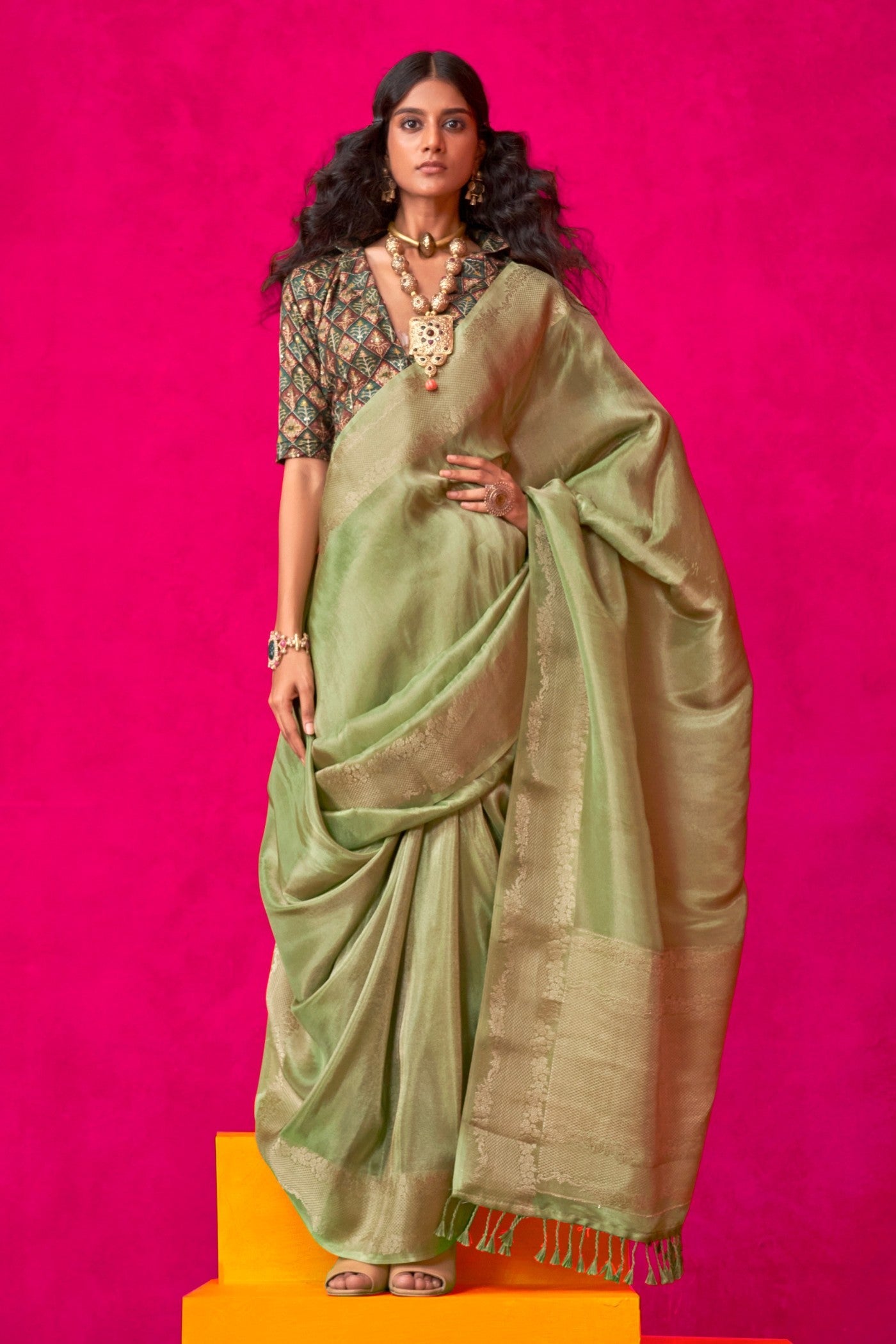 Goblin Green Tissue Silk Saree