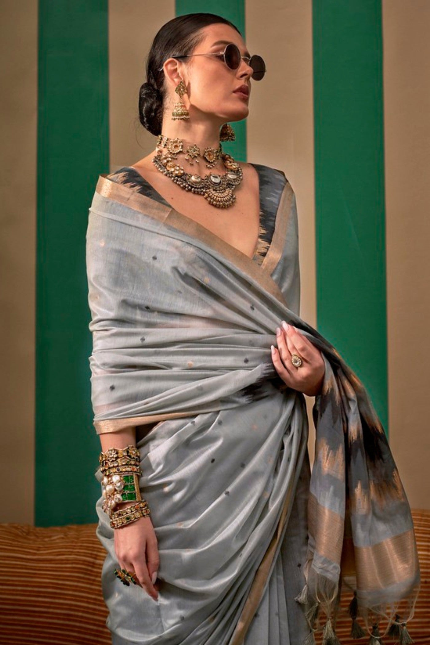 Cold Turkey Grey Handloom Linen Saree