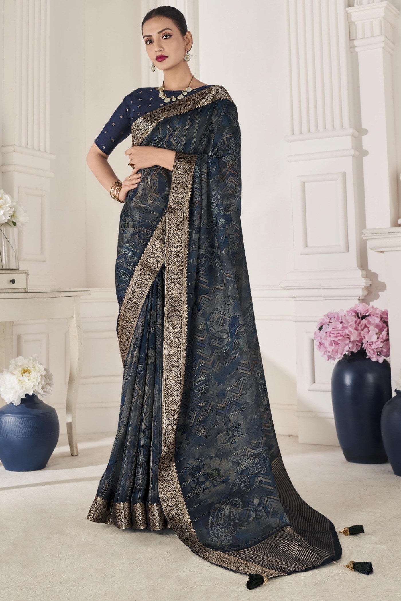 Tuna Blue Banarasi Silk Saree