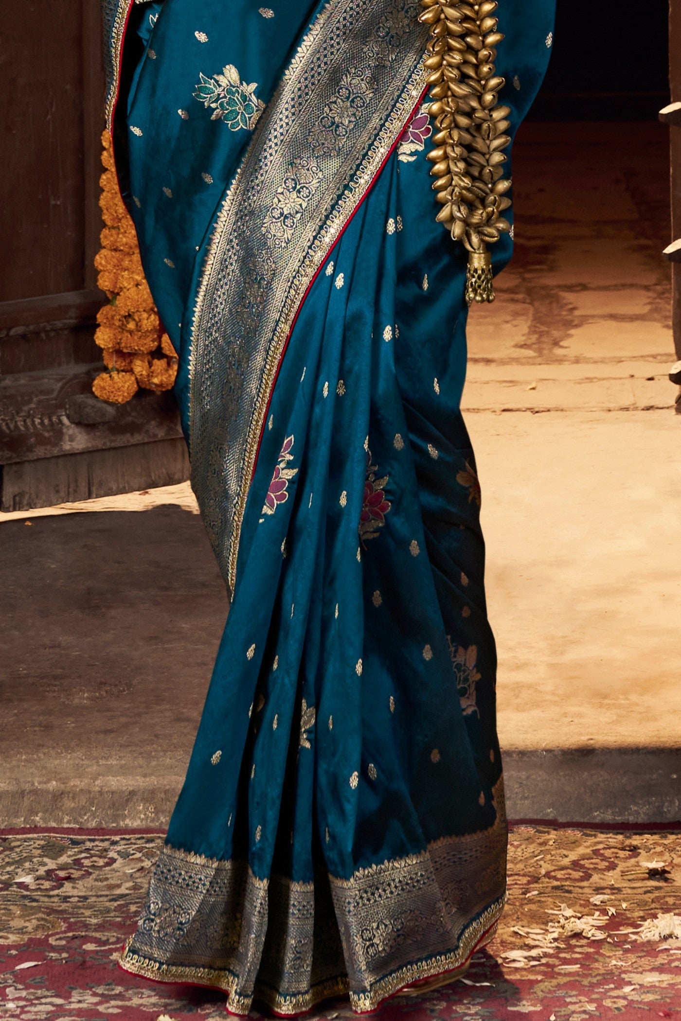 Elephant Blue Designer Banarasi Saree