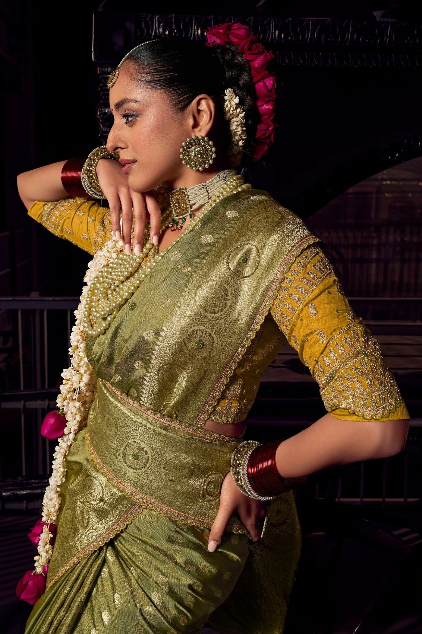 Mehendi Green Designer Banarasi Saree