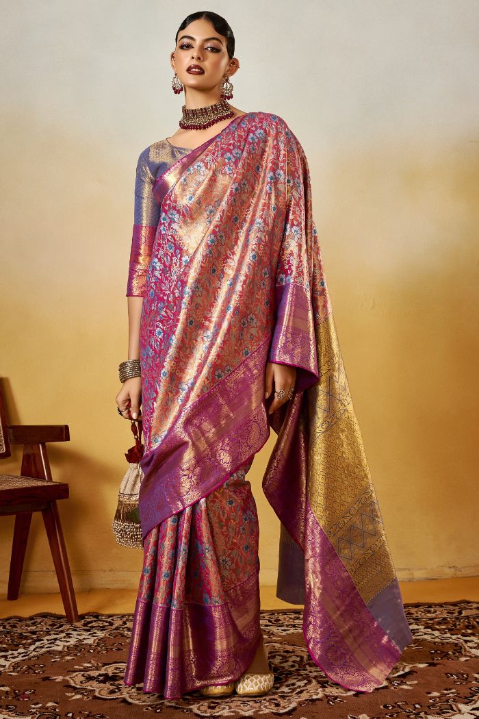 Matrix Purple Woven Kanjivaram Saree