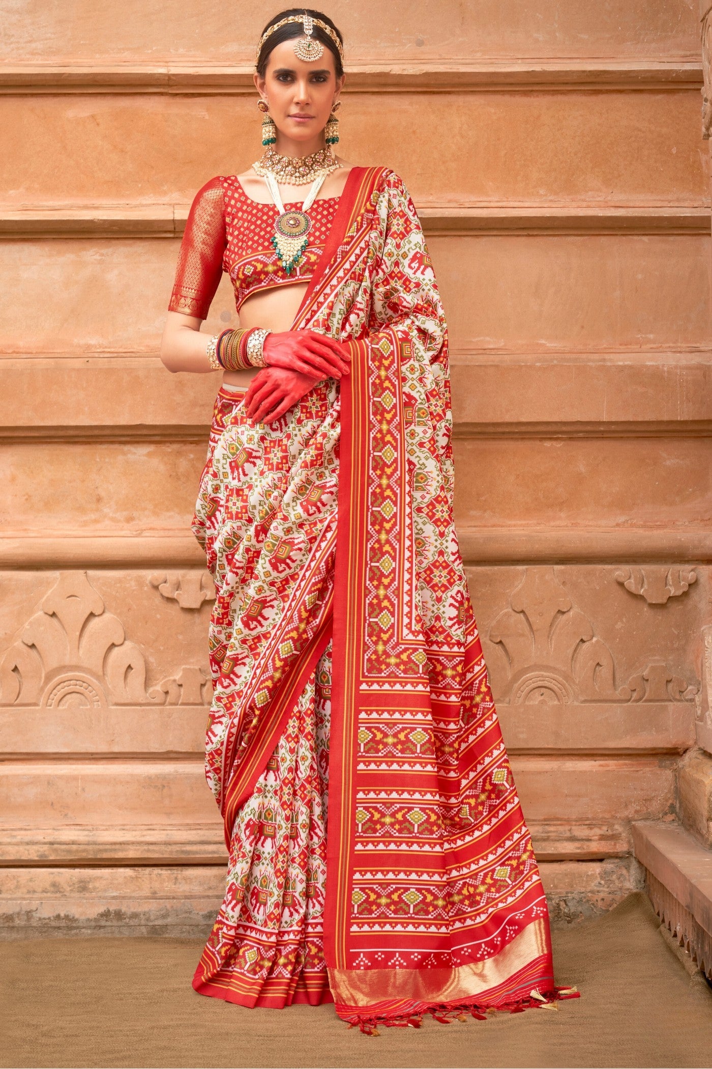 Jasper Orange Printed Patola Saree