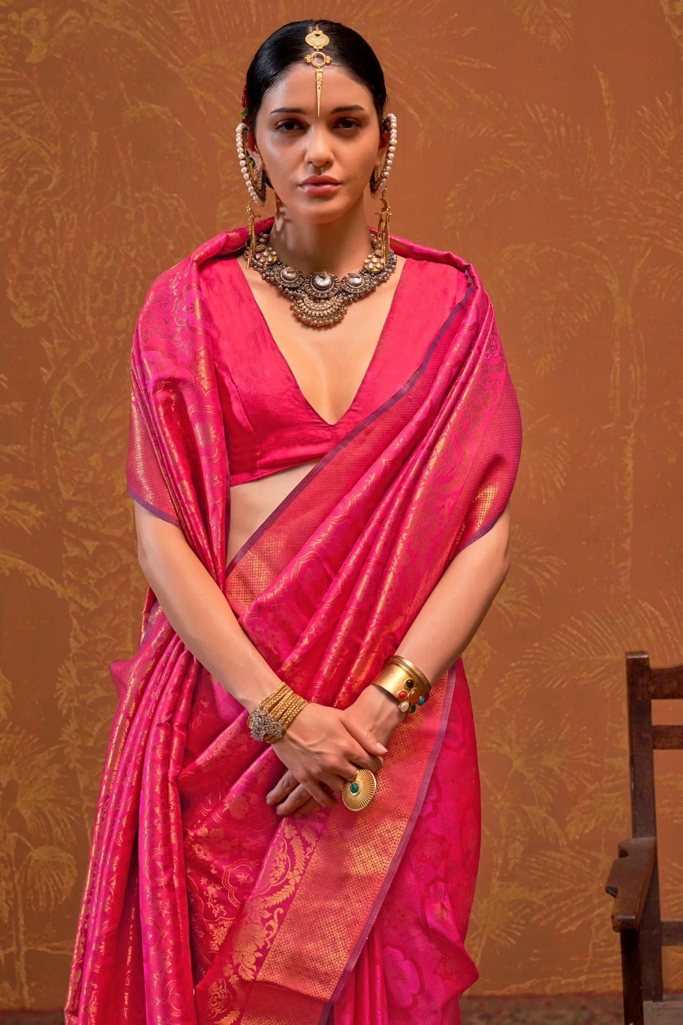 Watermelon Pink Kanjivaram Handloom Saree