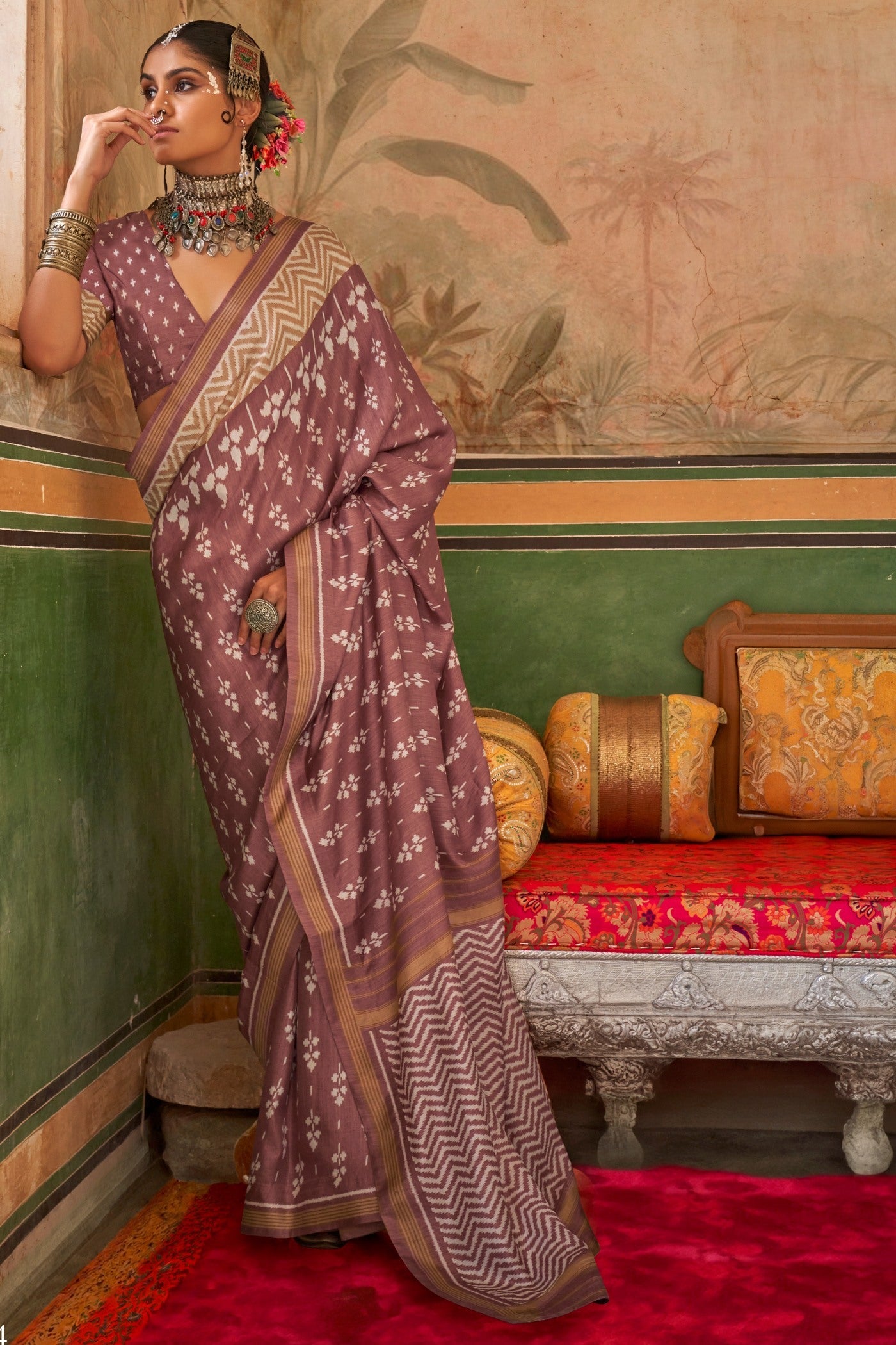 Au Chico Brown Printed Patola Saree